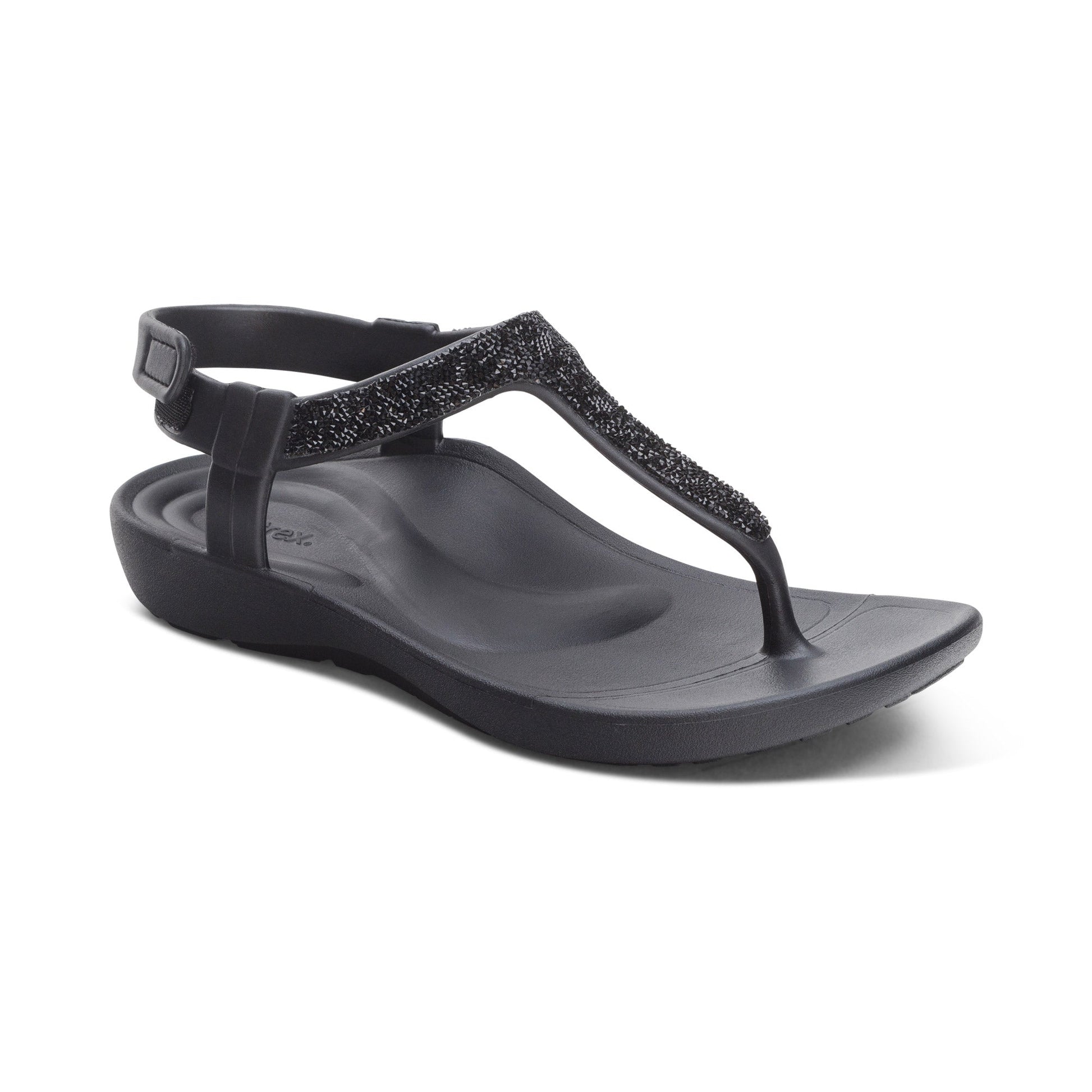 Aetrex Skyler Women's Thong Sandal Black Embellished
