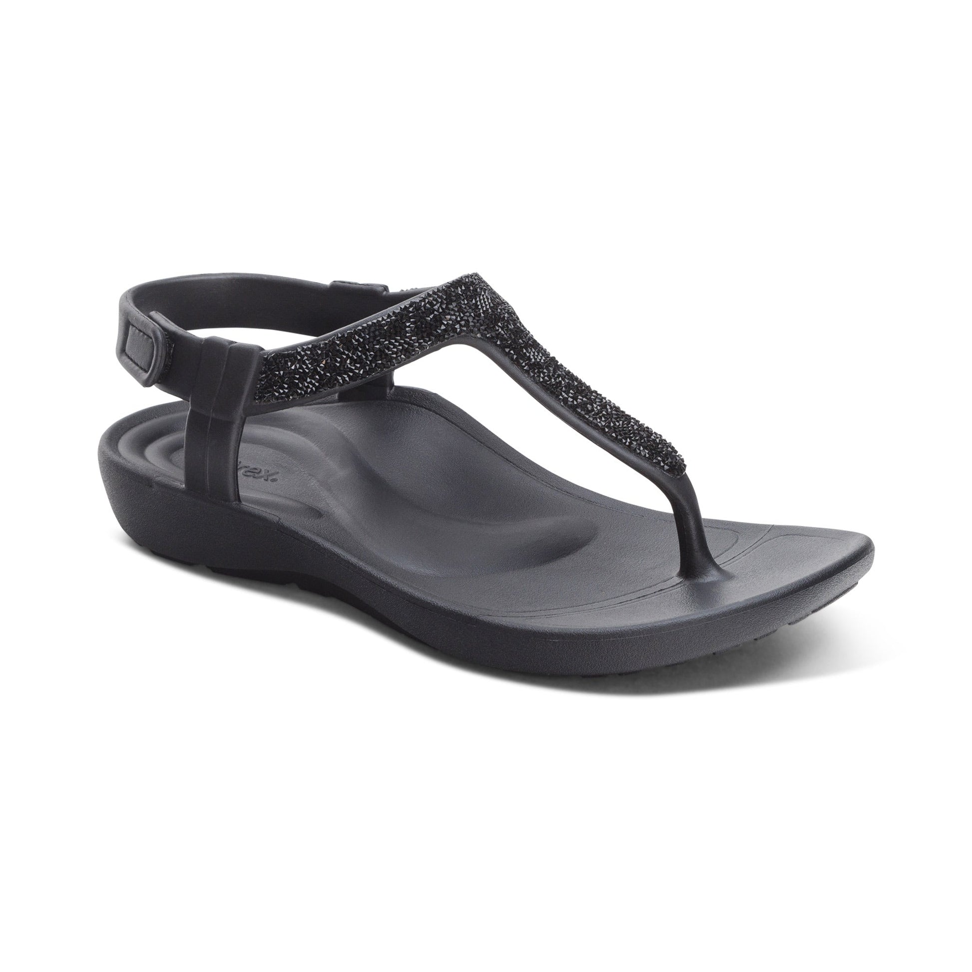 Aetrex Skyler Women's Thong Sandal Black Embellished