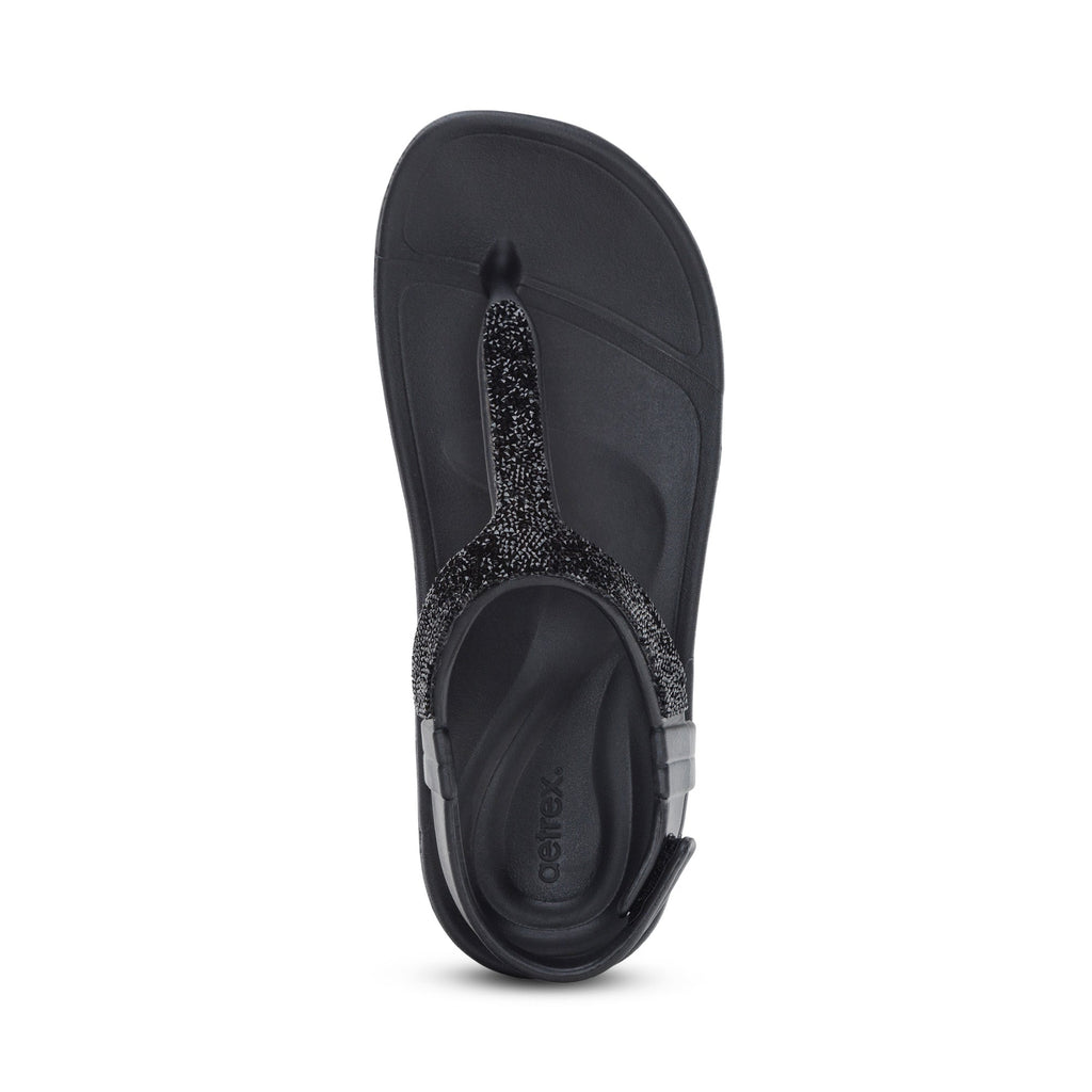 Aetrex Skyler Women's Thong Sandal Black Embellished