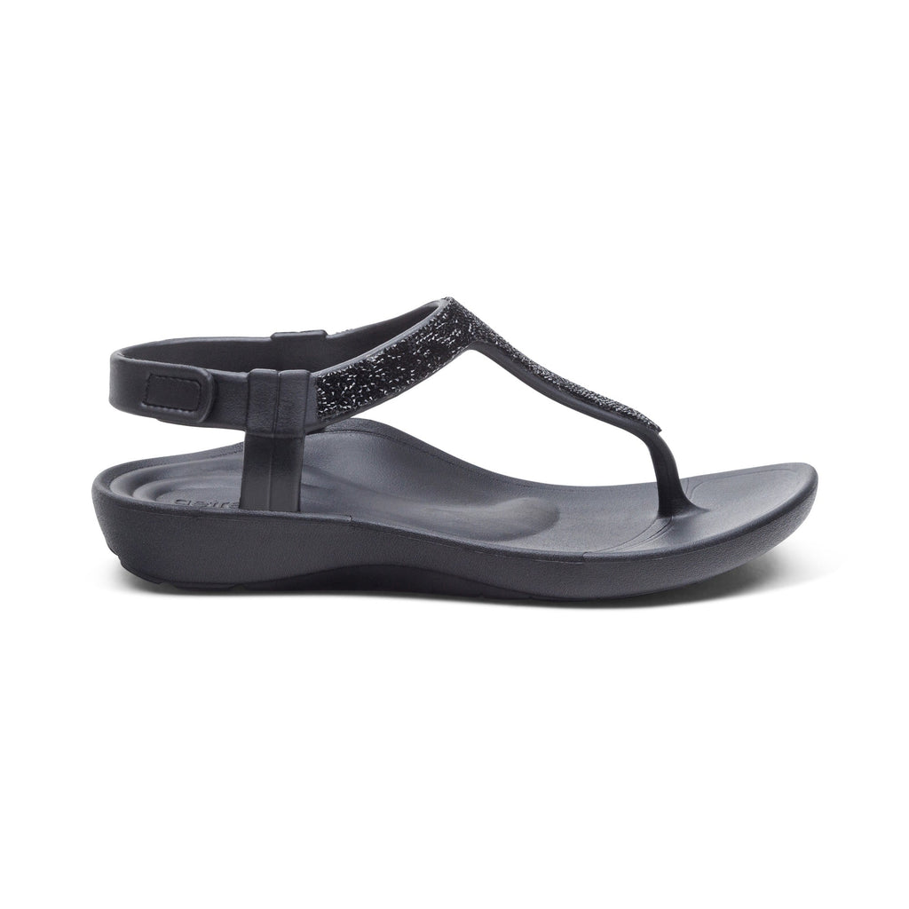 Aetrex Skyler Women's Thong Sandal Black Embellished