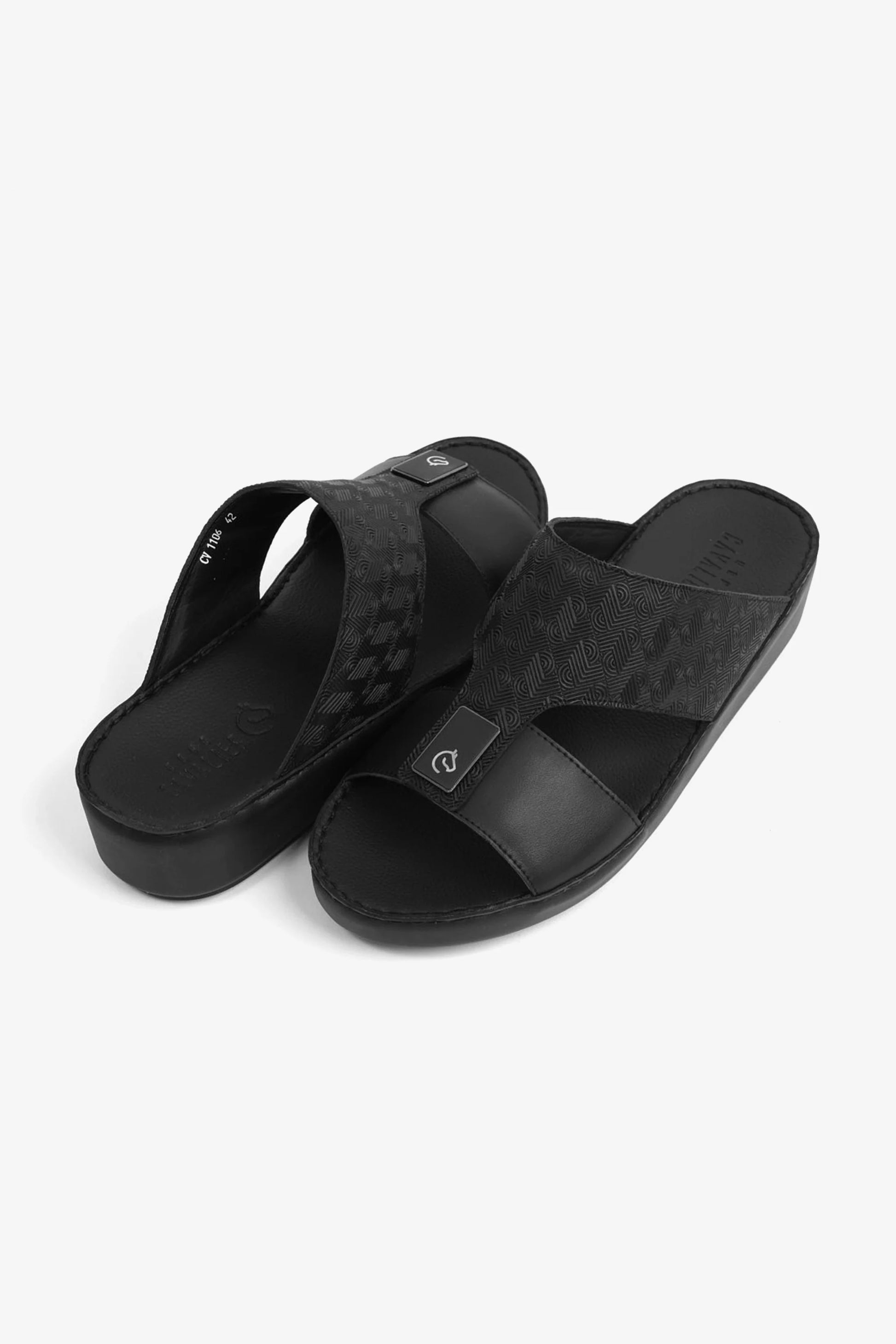 Cavalier Uomo Men's Modern Leather Arabic Sandals Black MSDCV1106