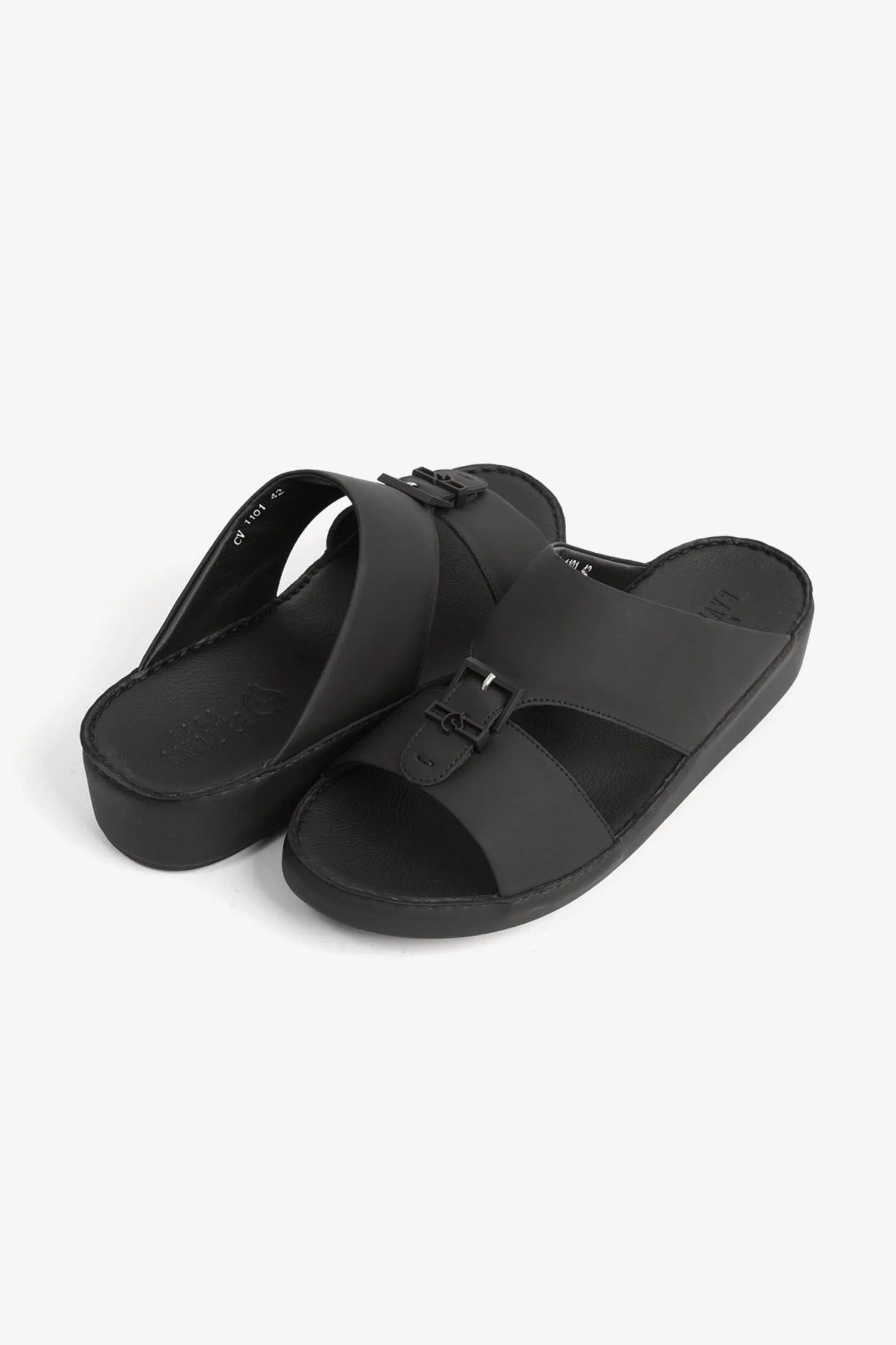 Cavalier Uomo Men's Embossed Leather Arabic Sandals Black MSDCV1101