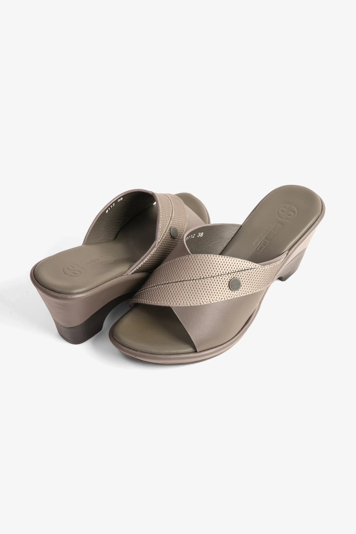 Comfort Plus Women's Leather Mules Low Heel Sandals Grey LSDCP9112