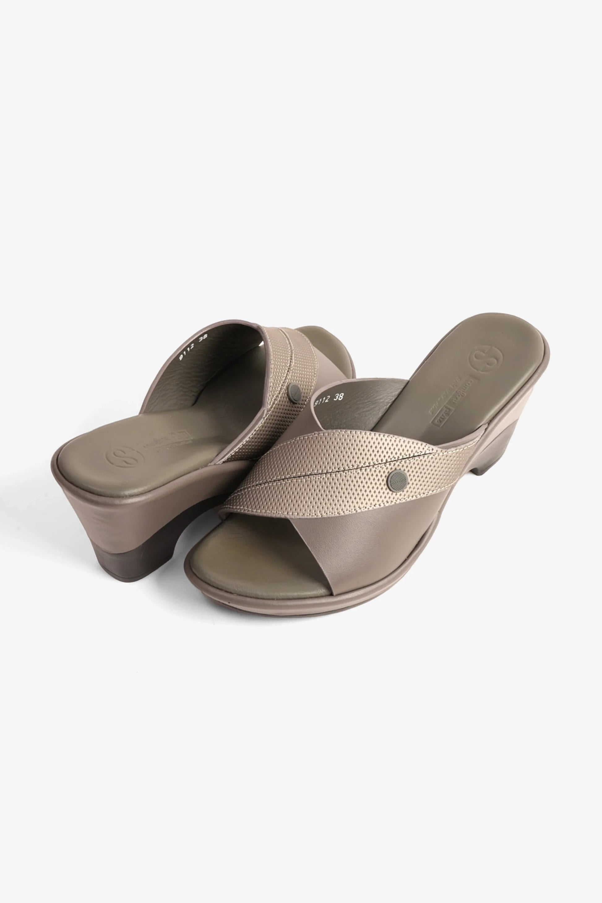Comfort Plus Women's Leather Mules Low Heel Sandals Grey LSDCP9112