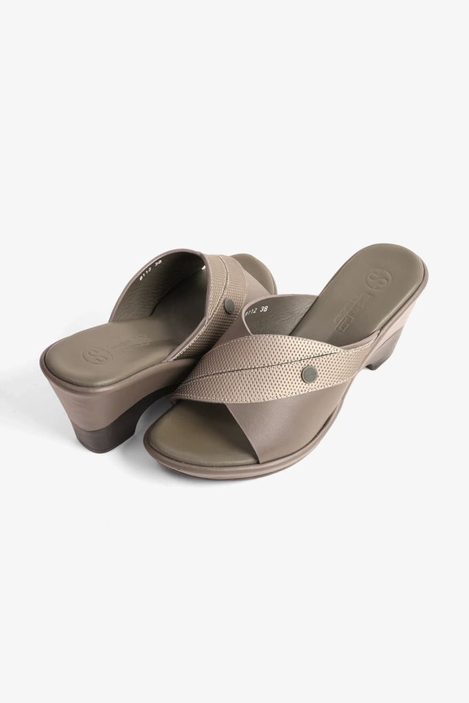 Comfort Plus Women's Leather Mules Low Heel Sandals Grey LSDCP9112