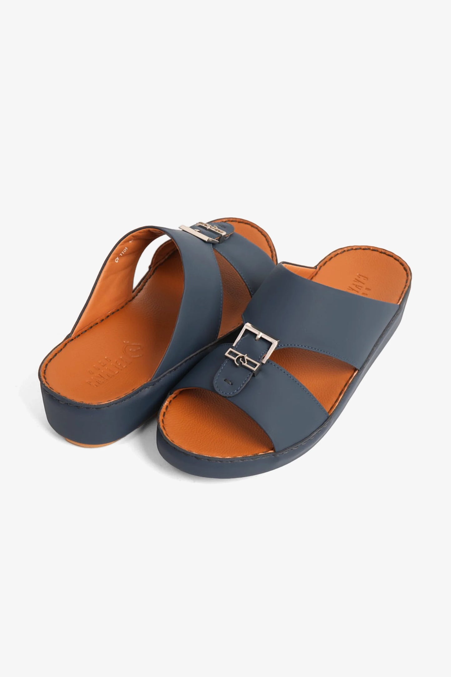 Cavalier Uomo Men's Embossed Leather Handstitched Arabic Sandals Navy MSDCV1101