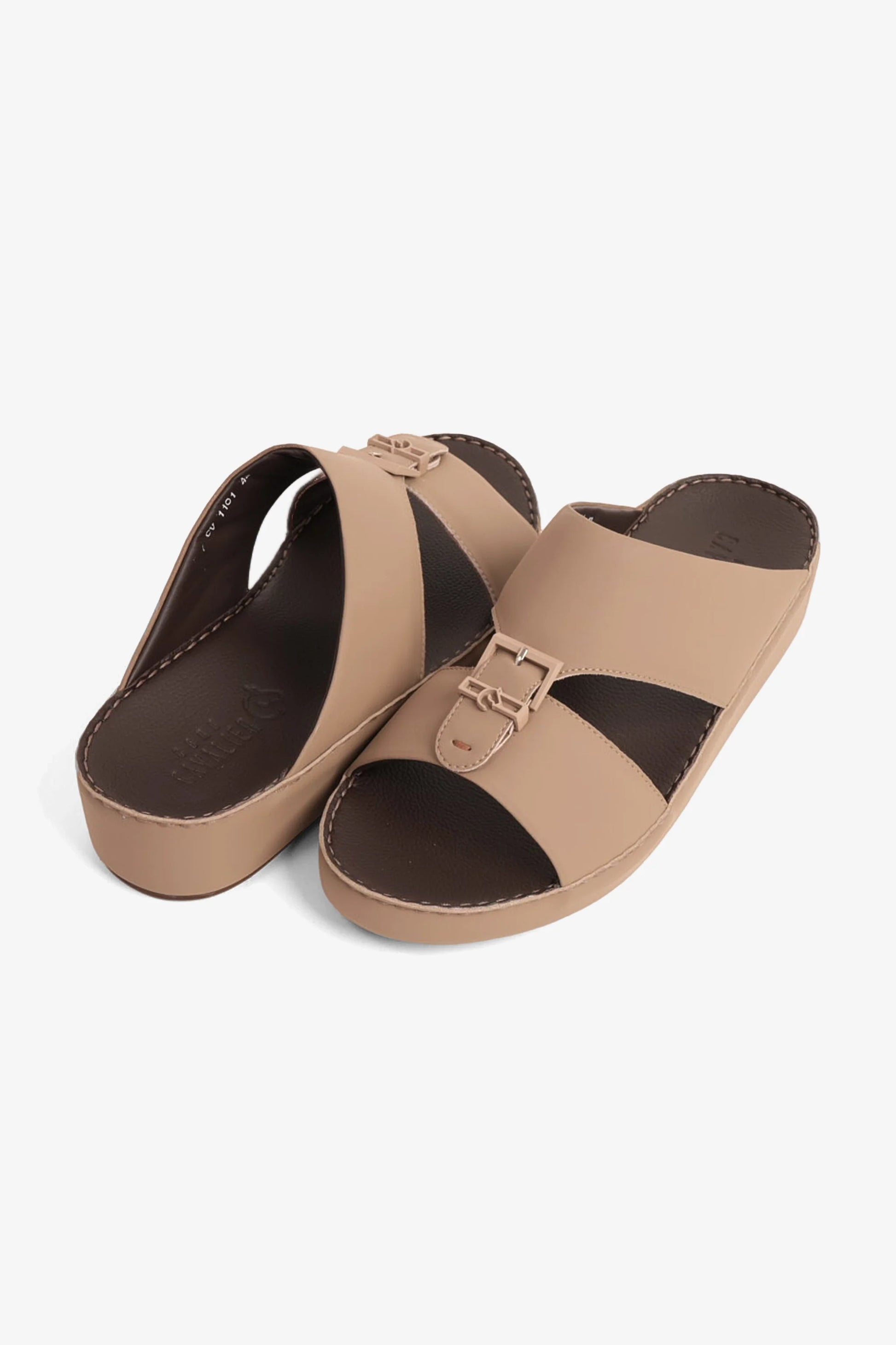 Cavalier Uomo Men's Embossed Leather Handstitched Arabic Sandals Stone MSDCV1101