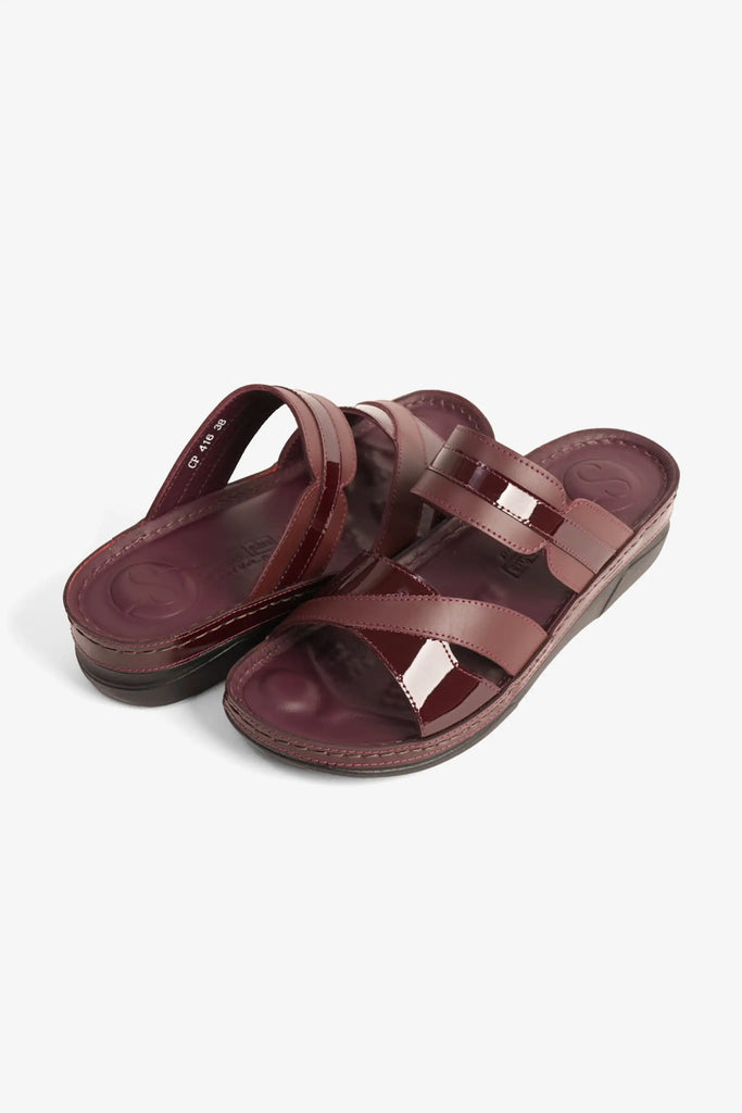 Comfort Plus Women's Ultra Soft Leather Slides Cherry LSDCP416