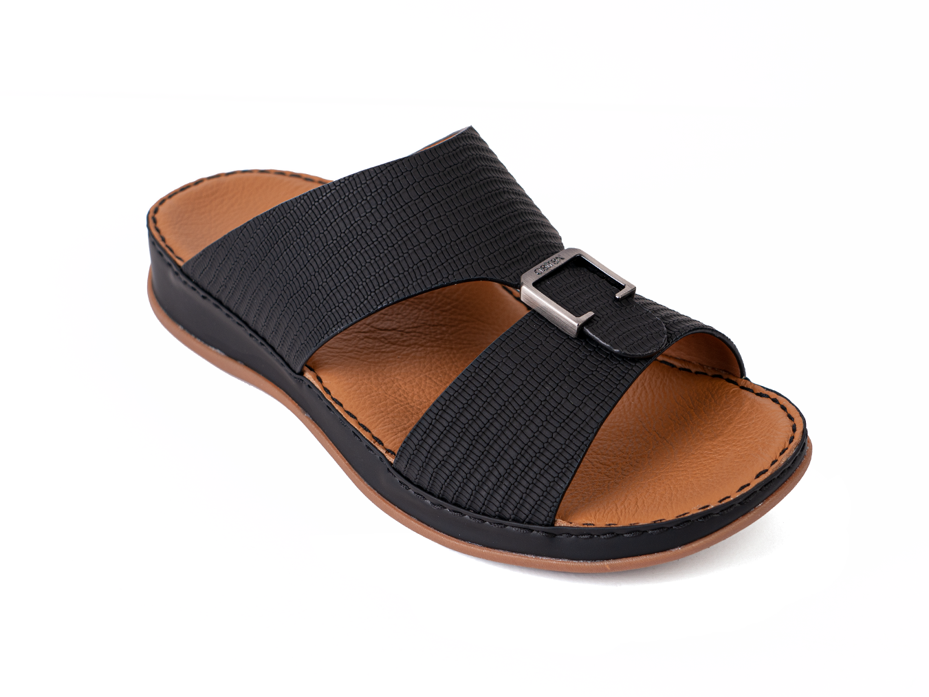 Italian Leather Lizard Embossed Arabic Sandal Black