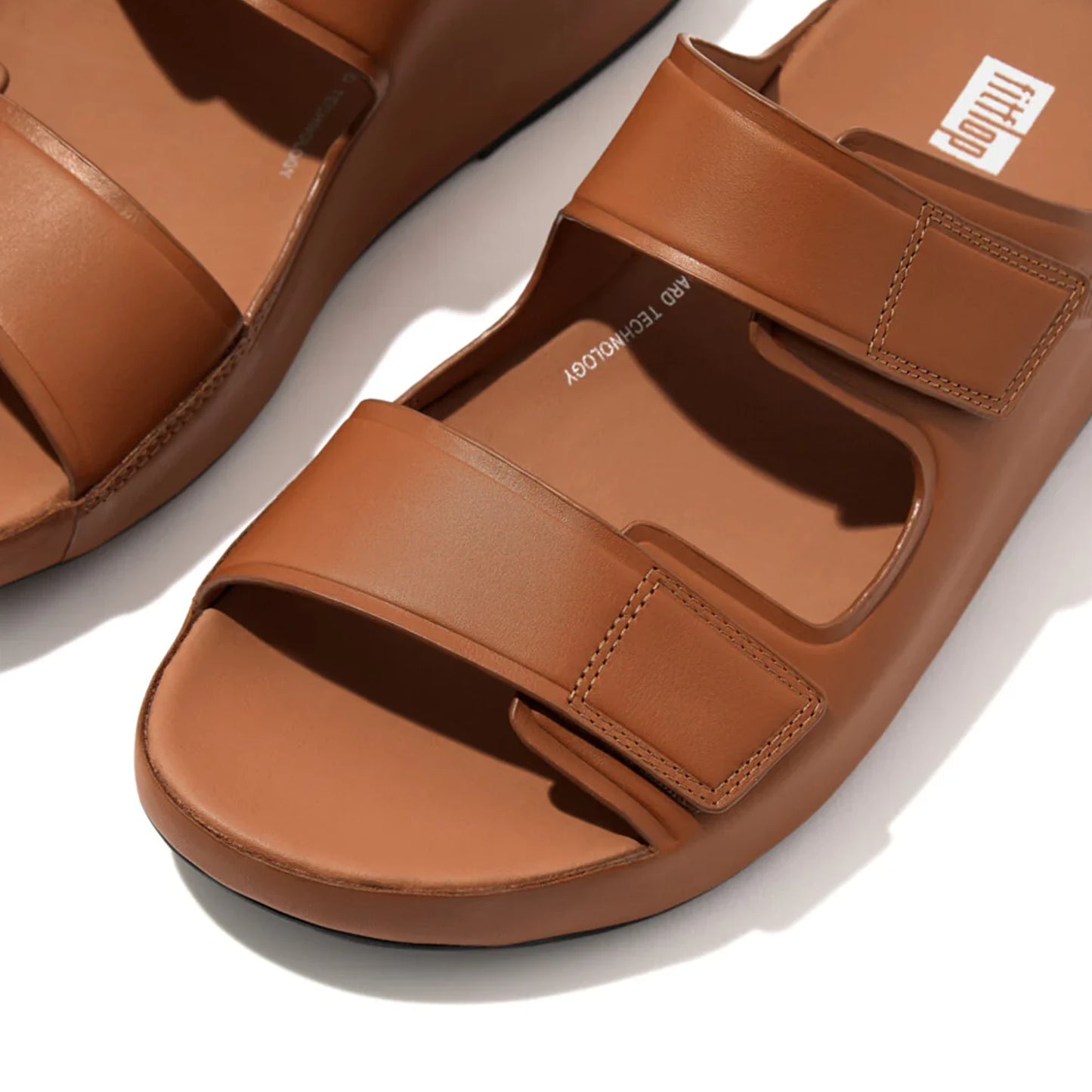 FITFLOP MENS LEATHER SLIDES - LIGHT TAN