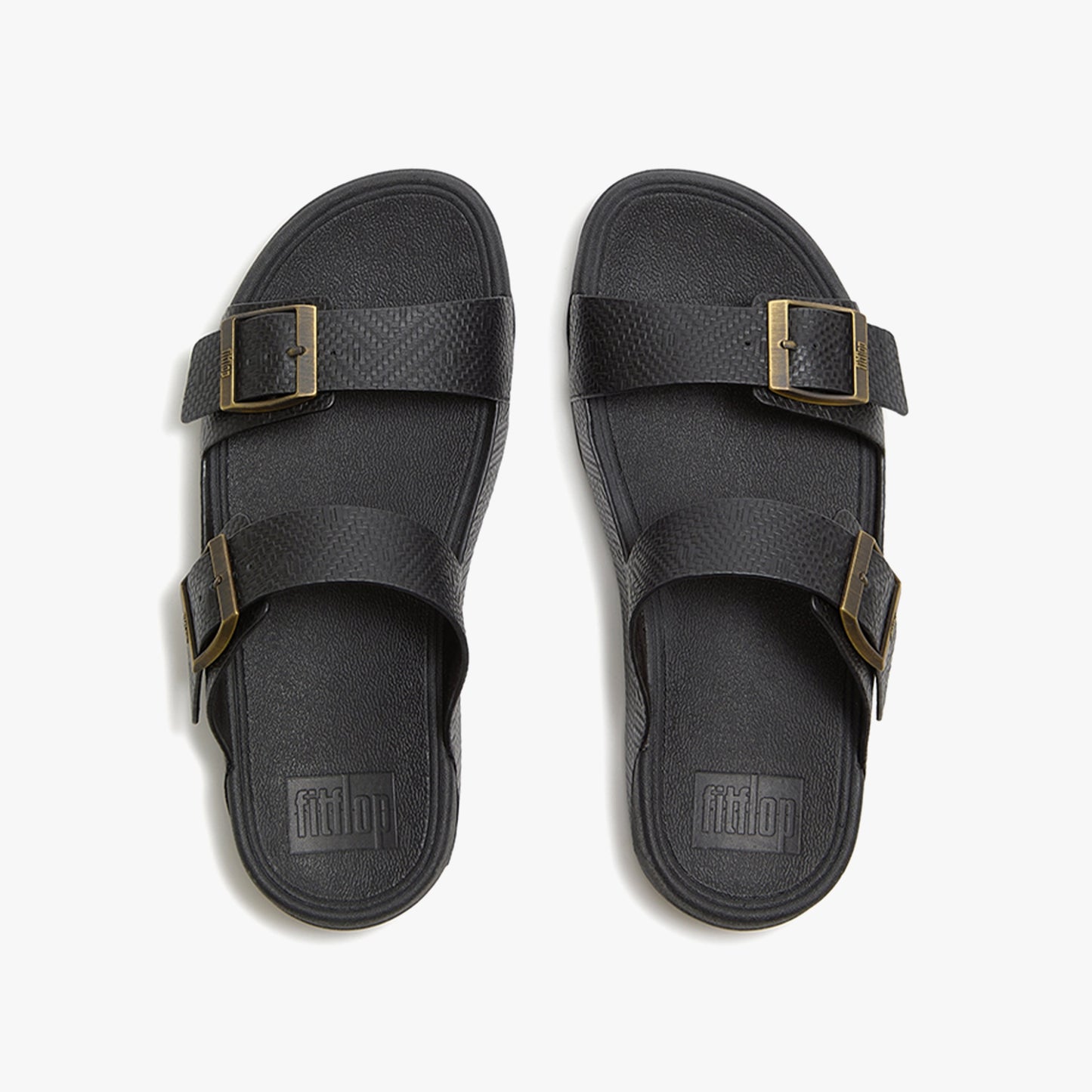 FITFLOP GOGH MOC MEN'S BUCKLE EMBOSSED-LEATHER SLIDES BLACK