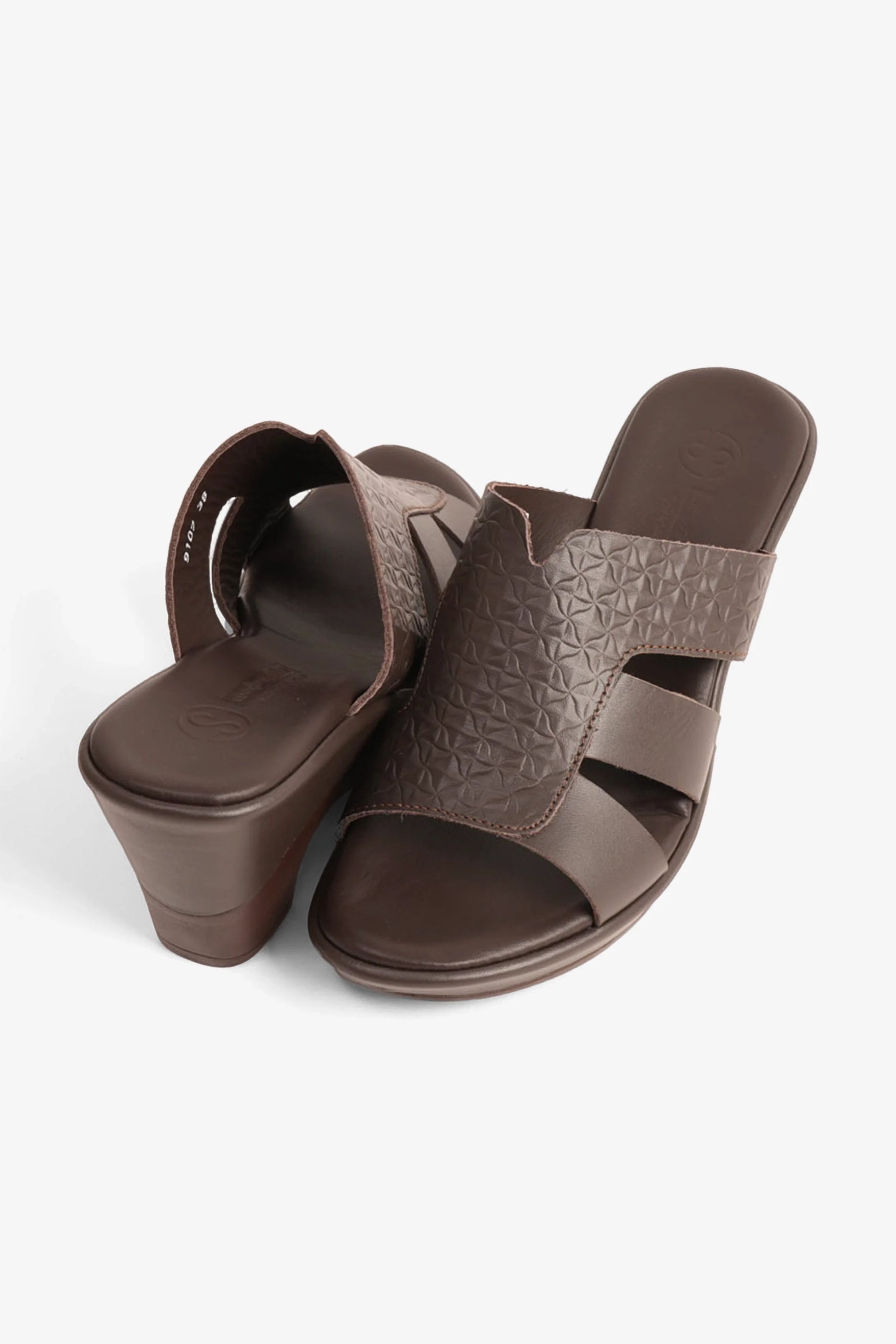 Comfort Plus Women's Embossed Leather Wedges Brown LSDCP9107