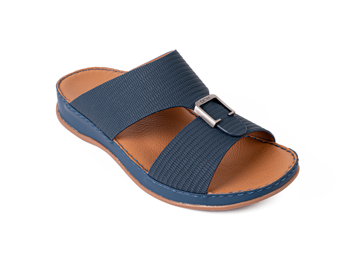 Italian Leather Lizard Embossed Arabic Sandal Navy