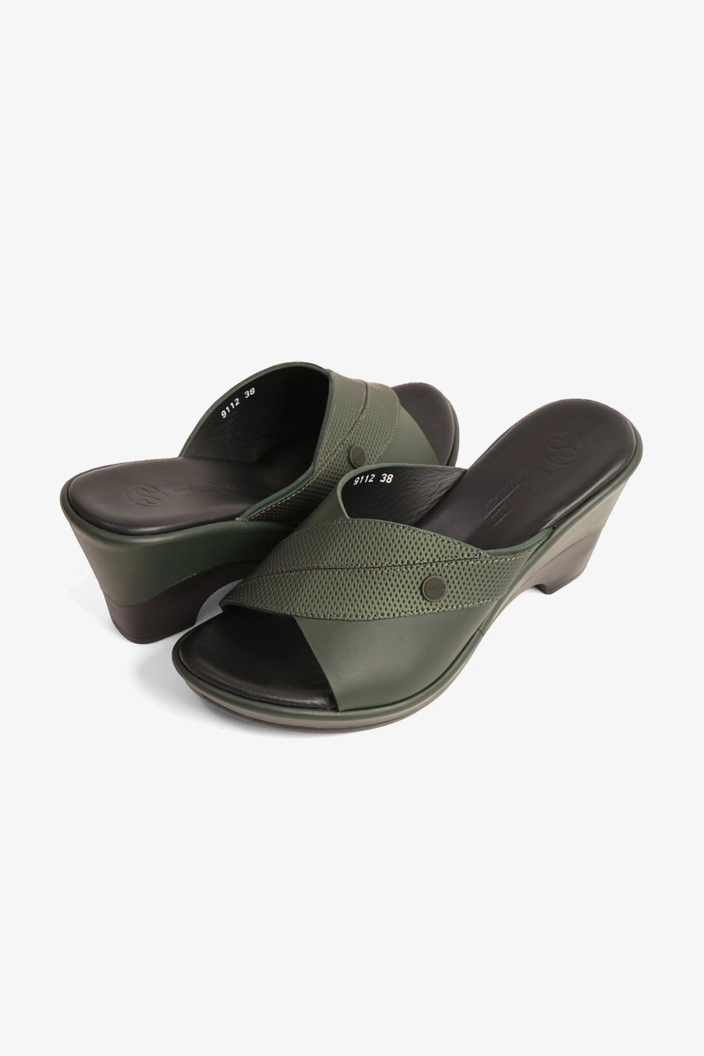 Comfort Plus Women's Leather Mules Low Heel Sandals Green LSDCP9112