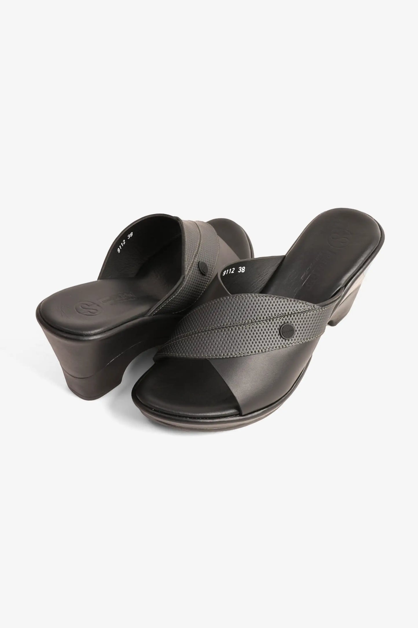 Comfort Plus Women's Supportive Low Heel Leather Mules Black LSDCP9112
