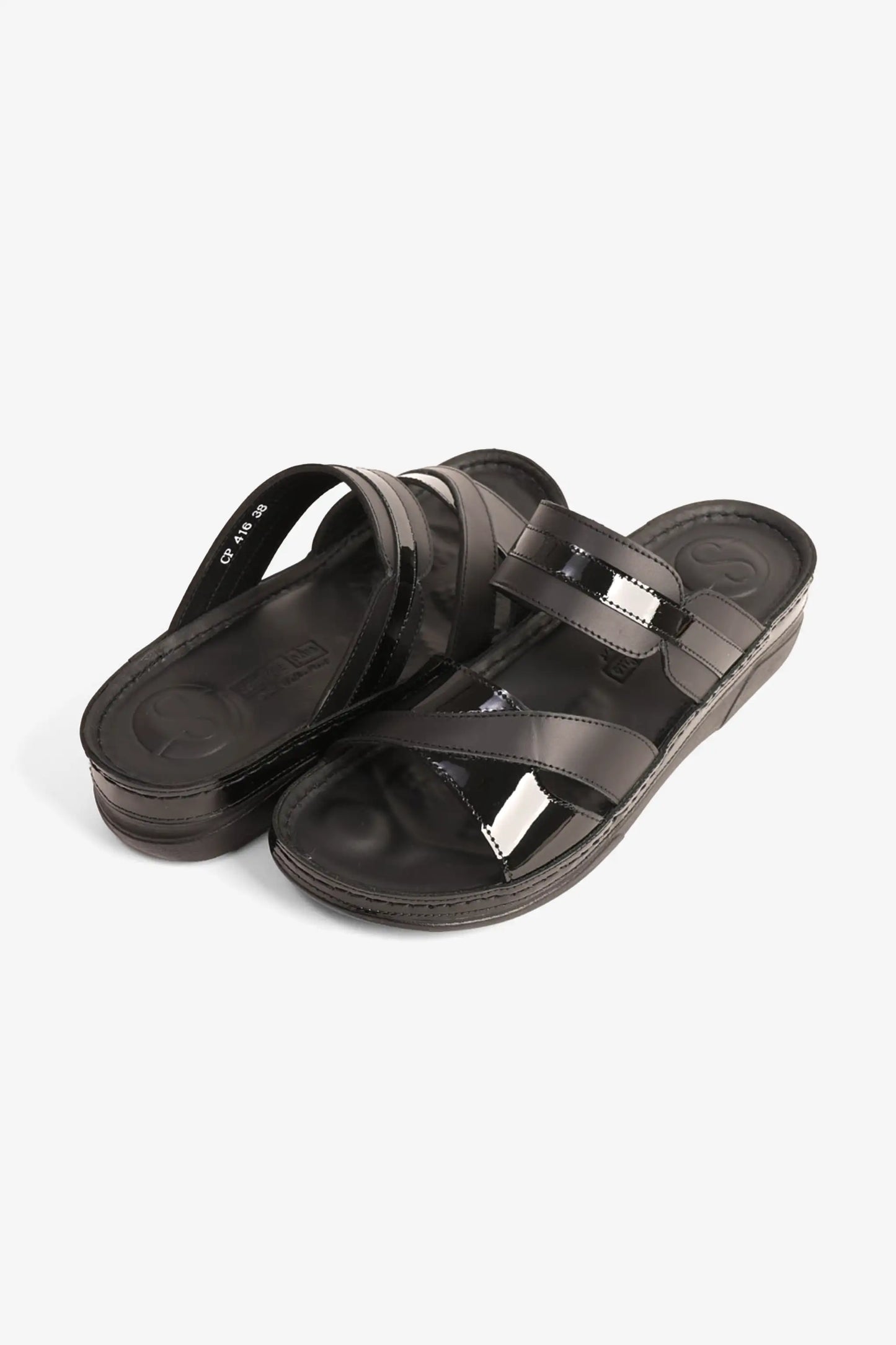 Comfort Plus Women's Ultra Soft Leather Slides Black LSDCP416