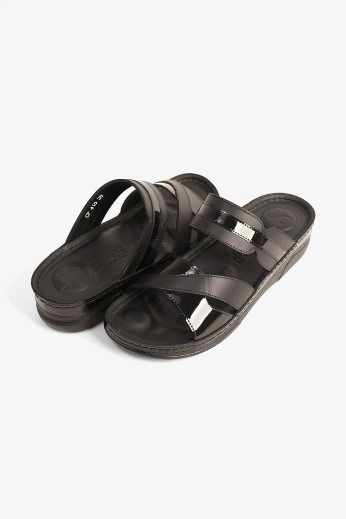 Comfort Plus Women's Ultra Soft Leather Slides Black LSDCP416