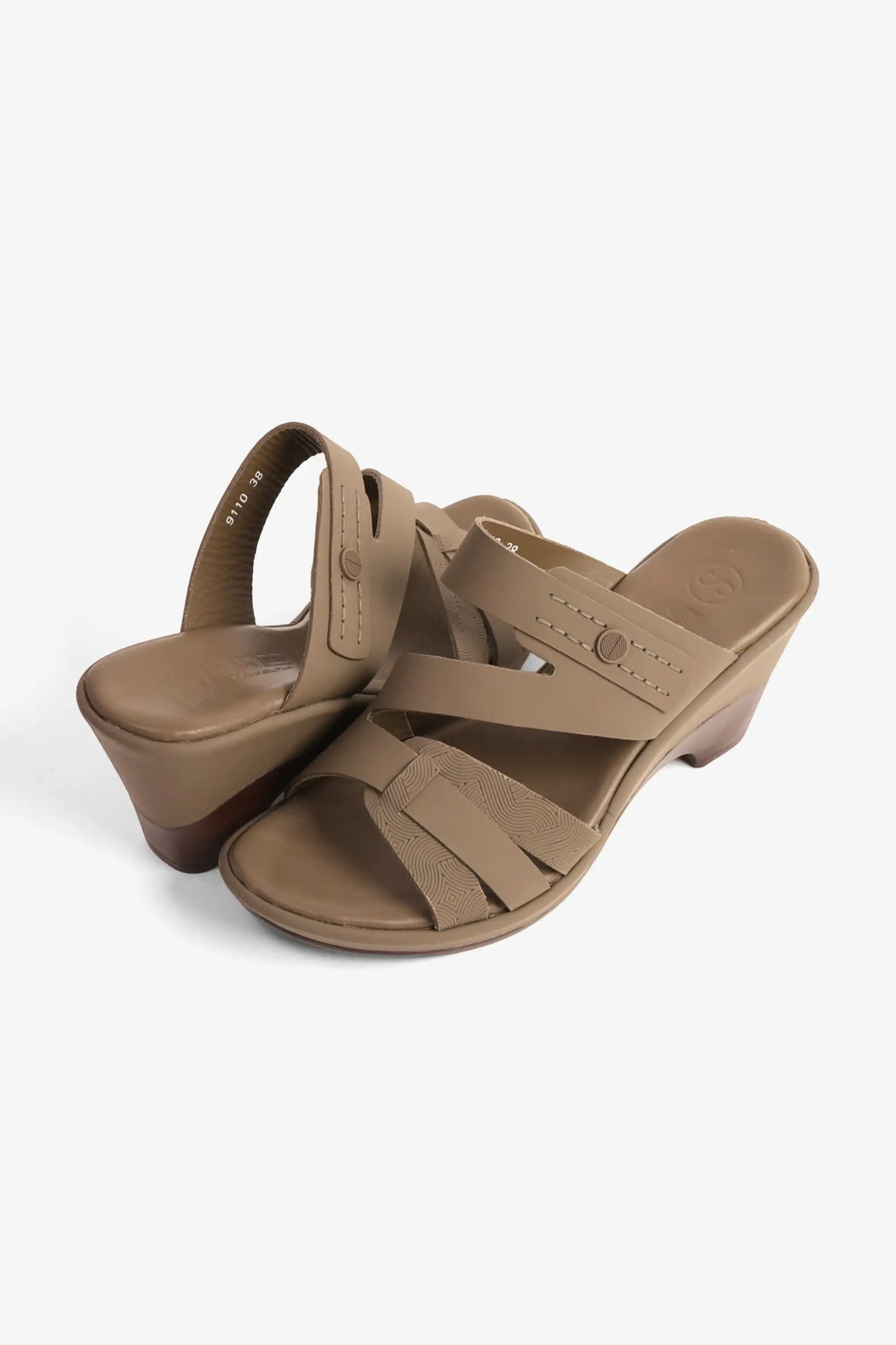 Comfort Plus Women's Leather Cut-Out Low Heel Sandals Truffle LSDCP9110