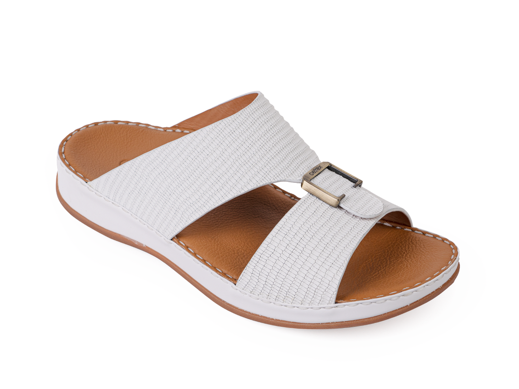 Italian Leather Lizard Embossed Arabic Sandal White