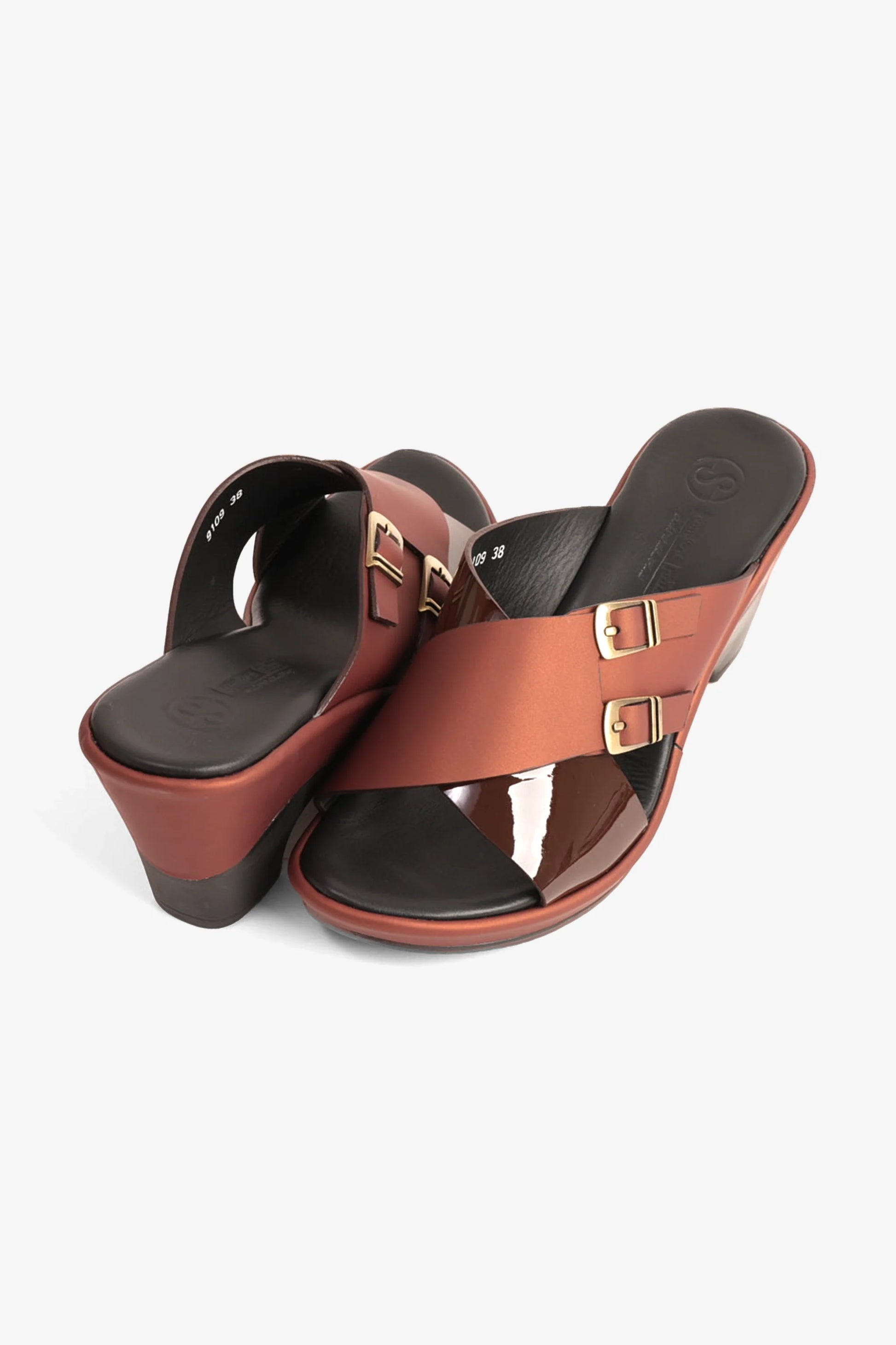 Comfort Plus Women's Wedge Mules With Double Buckle Maroon LSDCP9109
