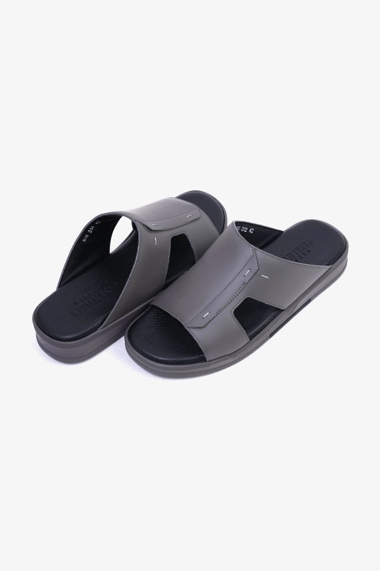 Cavalier Uomo Men's Leather Slide Sandals Grey MSDCVHAR312