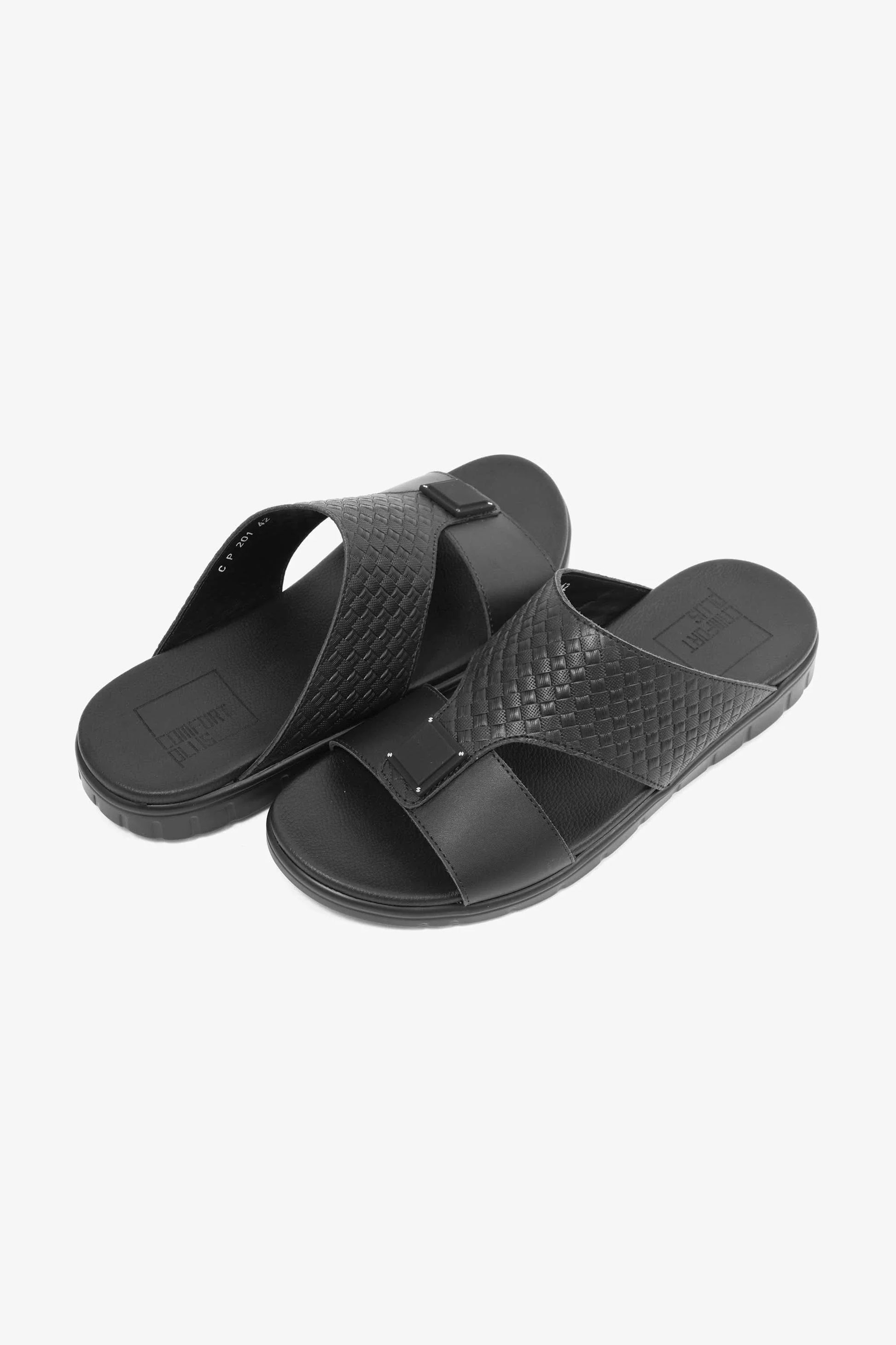 Comfort Plus Men's Embossed Leather Sandals Black MSDCP201