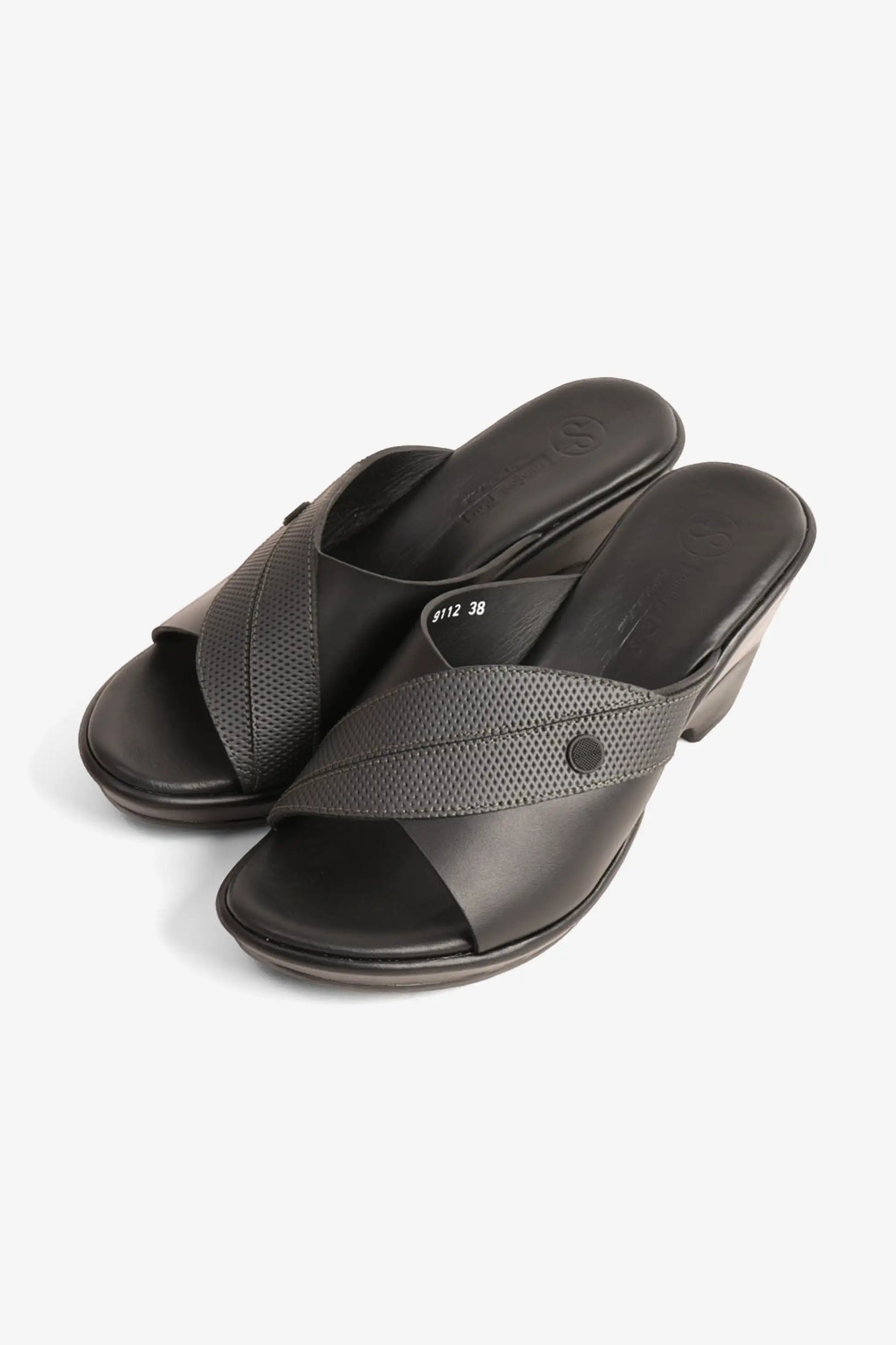 Comfort Plus Women's Supportive Low Heel Leather Mules Black LSDCP9112
