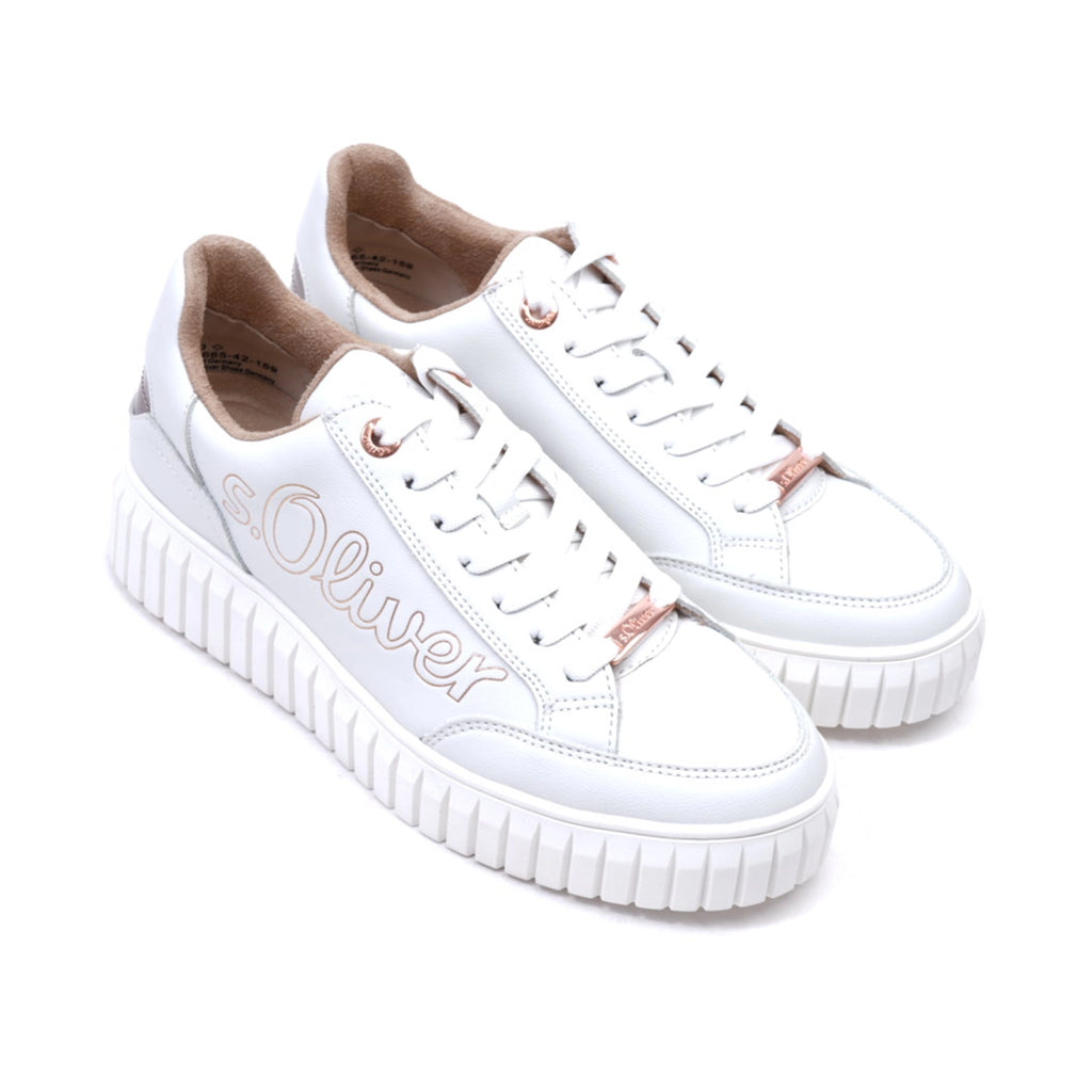 S. Oliver Women's Classic Lace-up Sneakers White-Rosegold