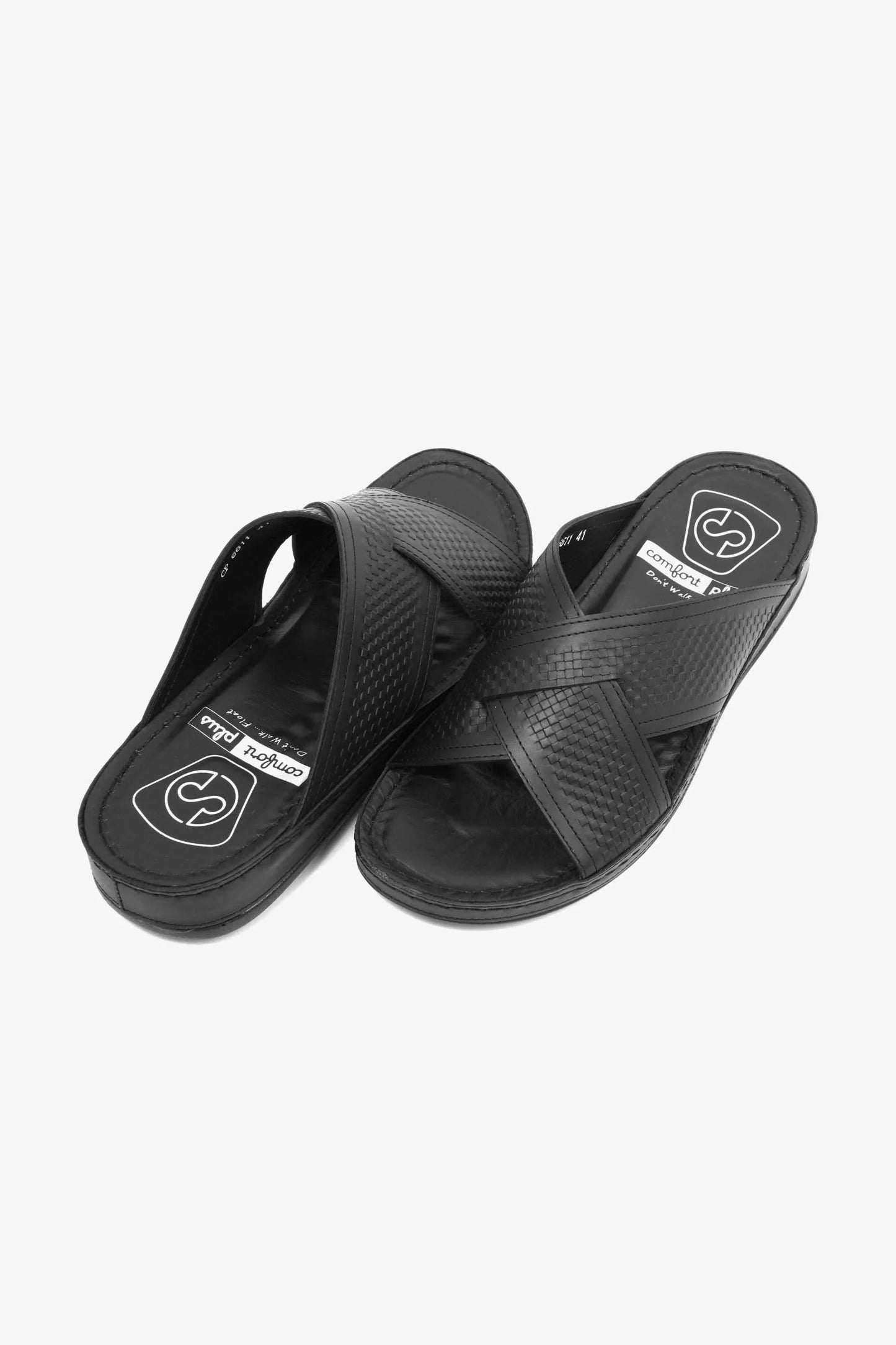 Comfort Plus Men's Silver Accent Leather Arabic Sandals Black MSDCP6611