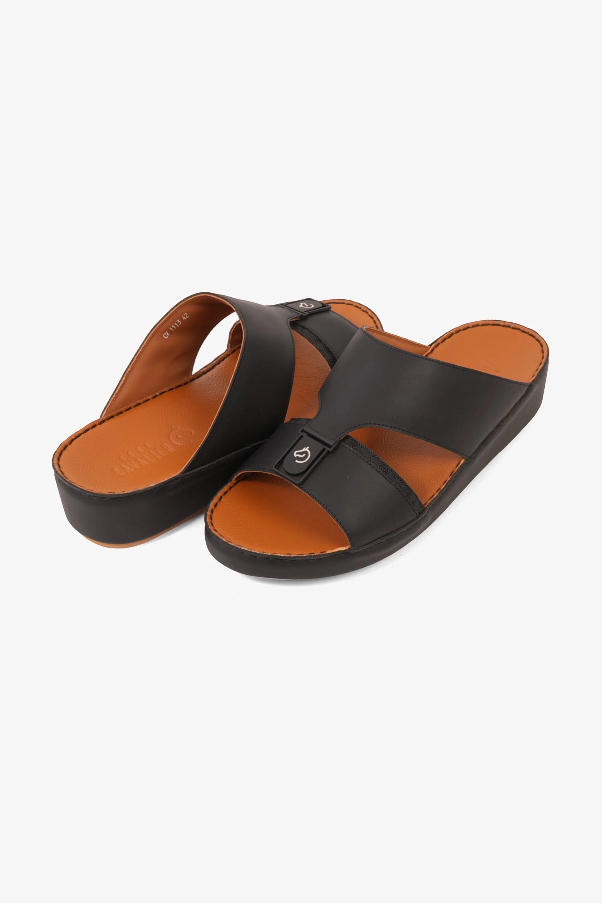 Cavalier Uomo Men's Premium Leather Arabic Sandals Black MSDCV1113