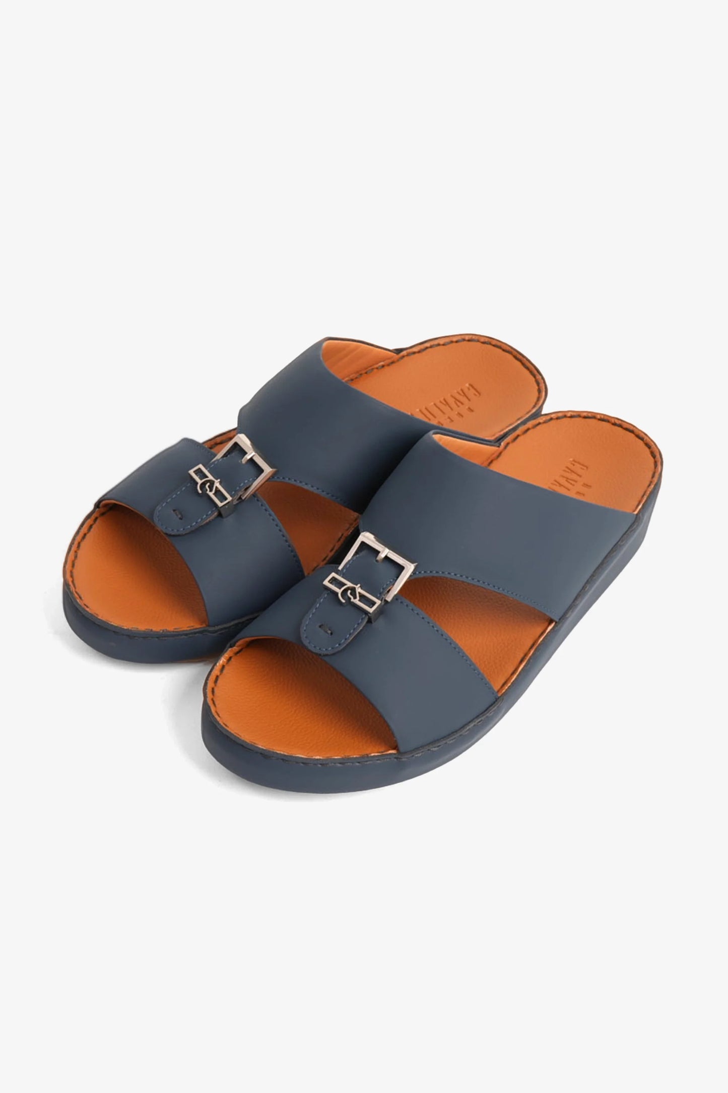 Cavalier Uomo Men's Embossed Leather Handstitched Arabic Sandals Navy MSDCV1101