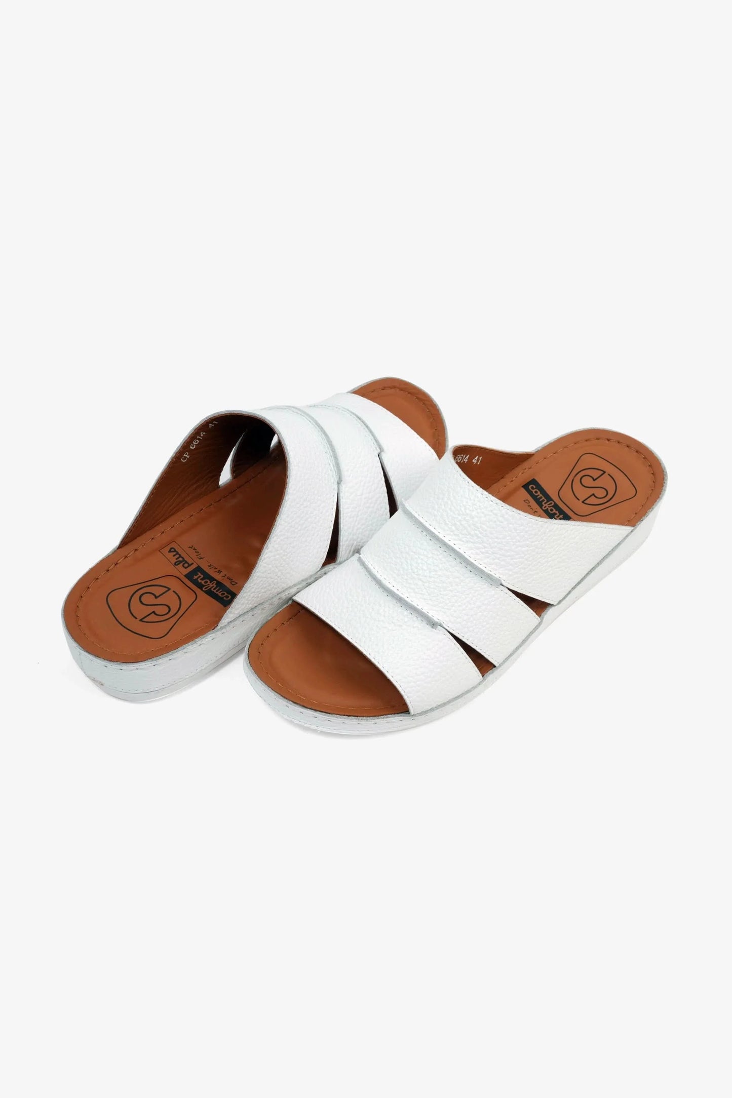 Comfort Plus Men's Leather Slide Sandals White MSDCP6614
