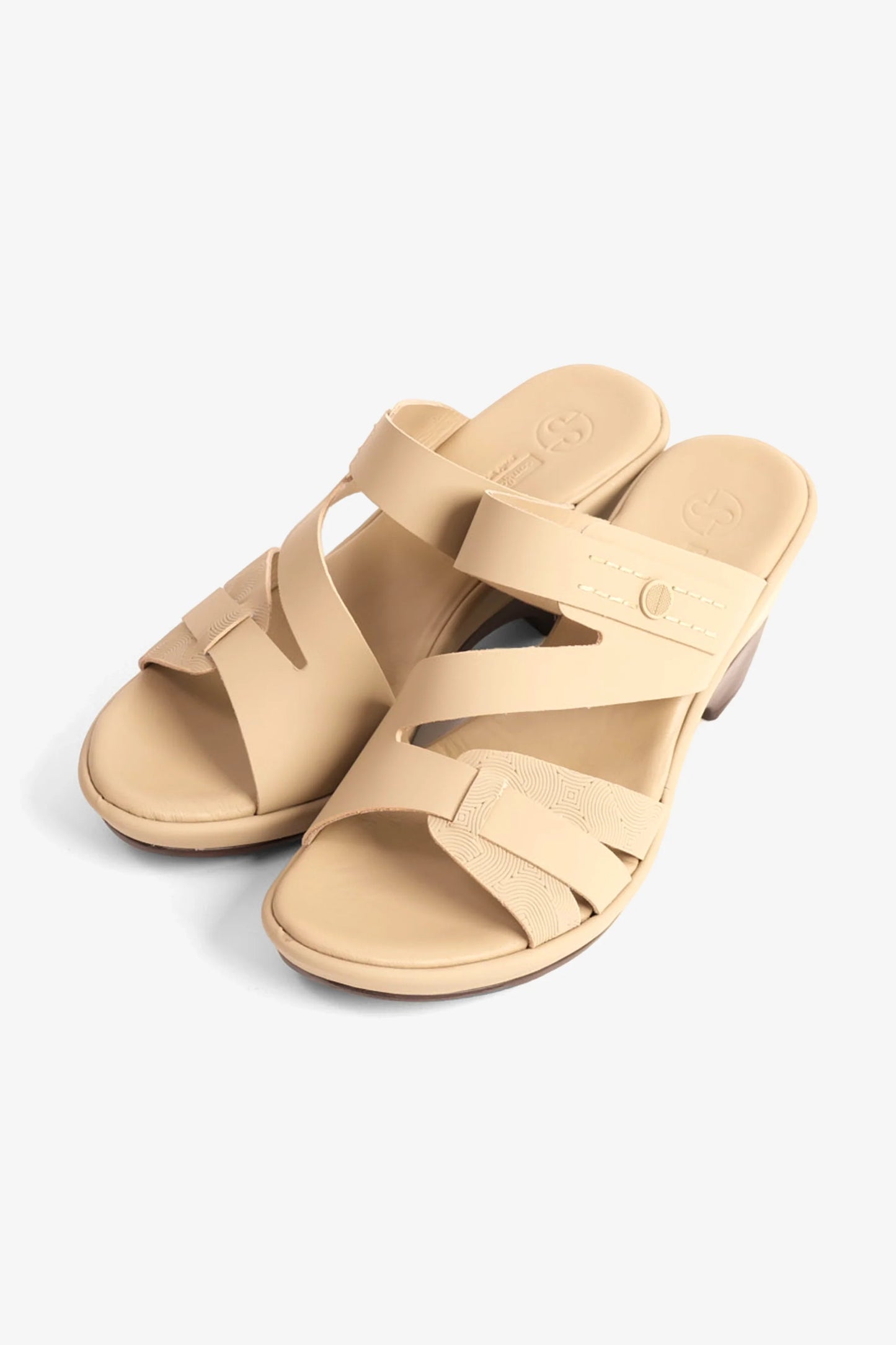 Comfort Plus Women's Leather Cut-Out Low Heel Sandals Beige LSDCP9110
