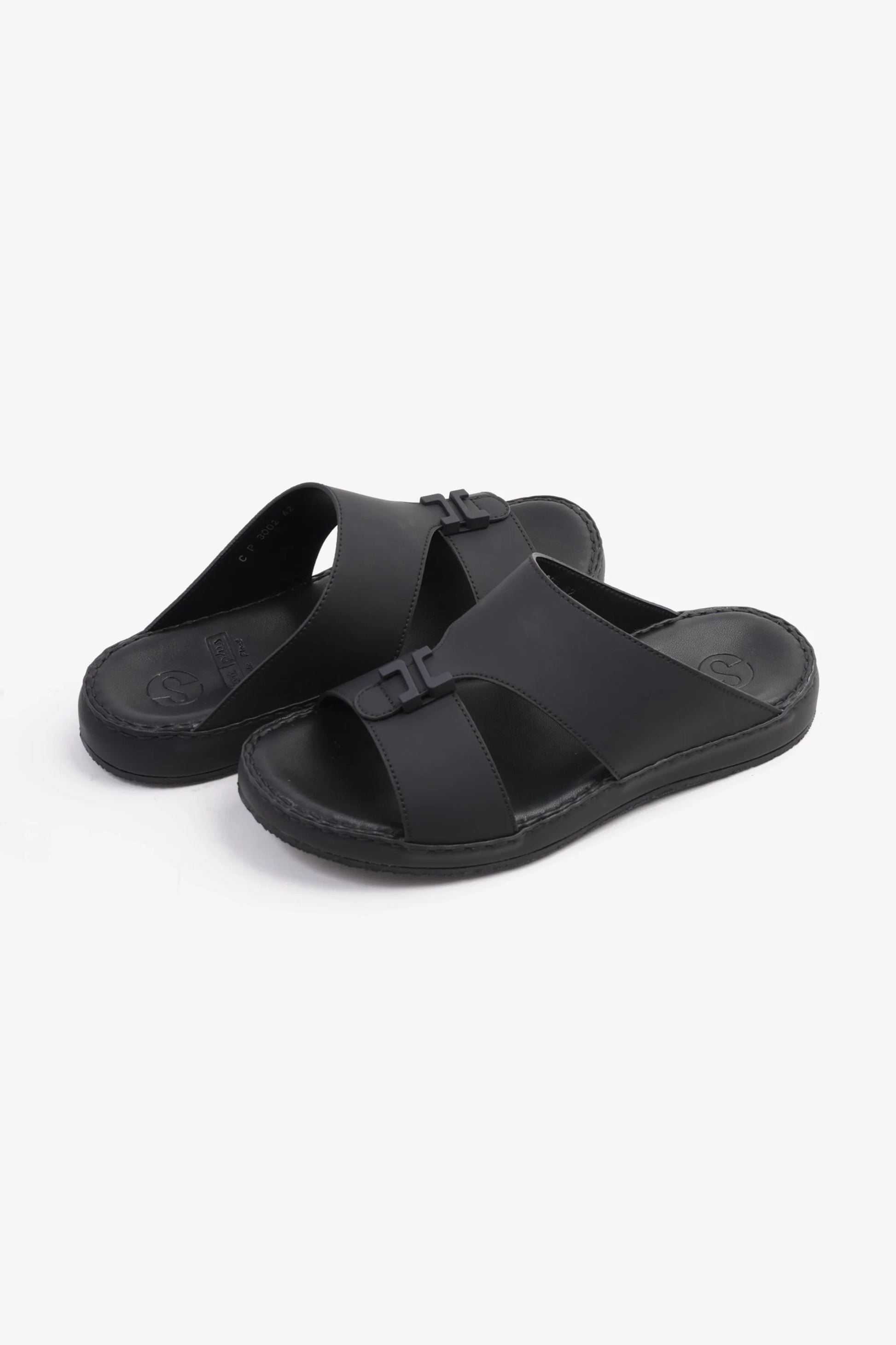 Comfort Plus Men's Matte Leather Stylish Trim Sandals Black MSDCP3002