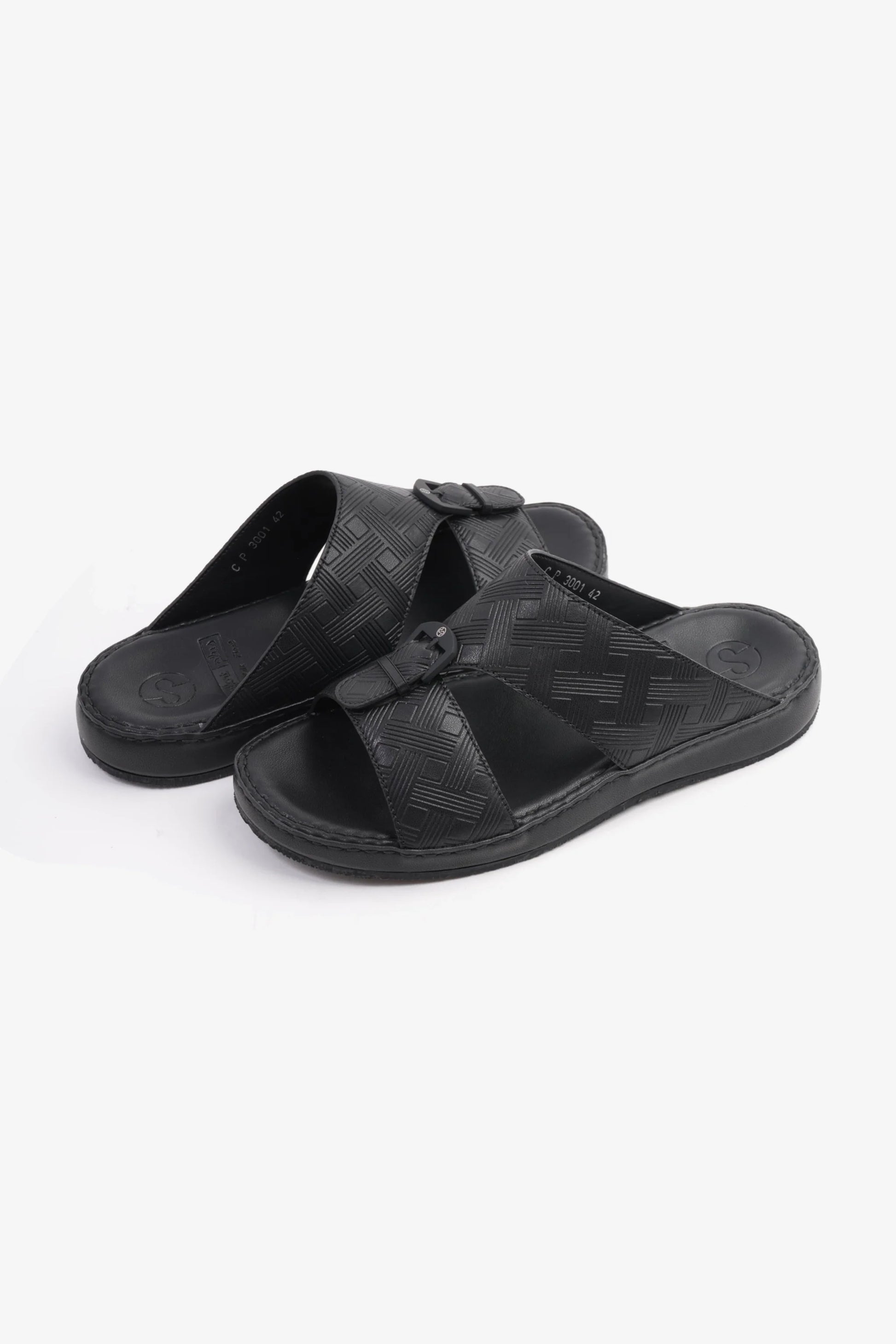 Comfort Plus Men's Embossed Leather Handstitched Arabic Sandals Black MSDCP3001