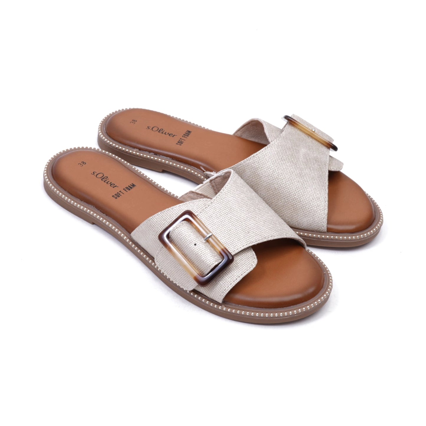 S. Oliver Soft Foam Buckle Sandals Champagne