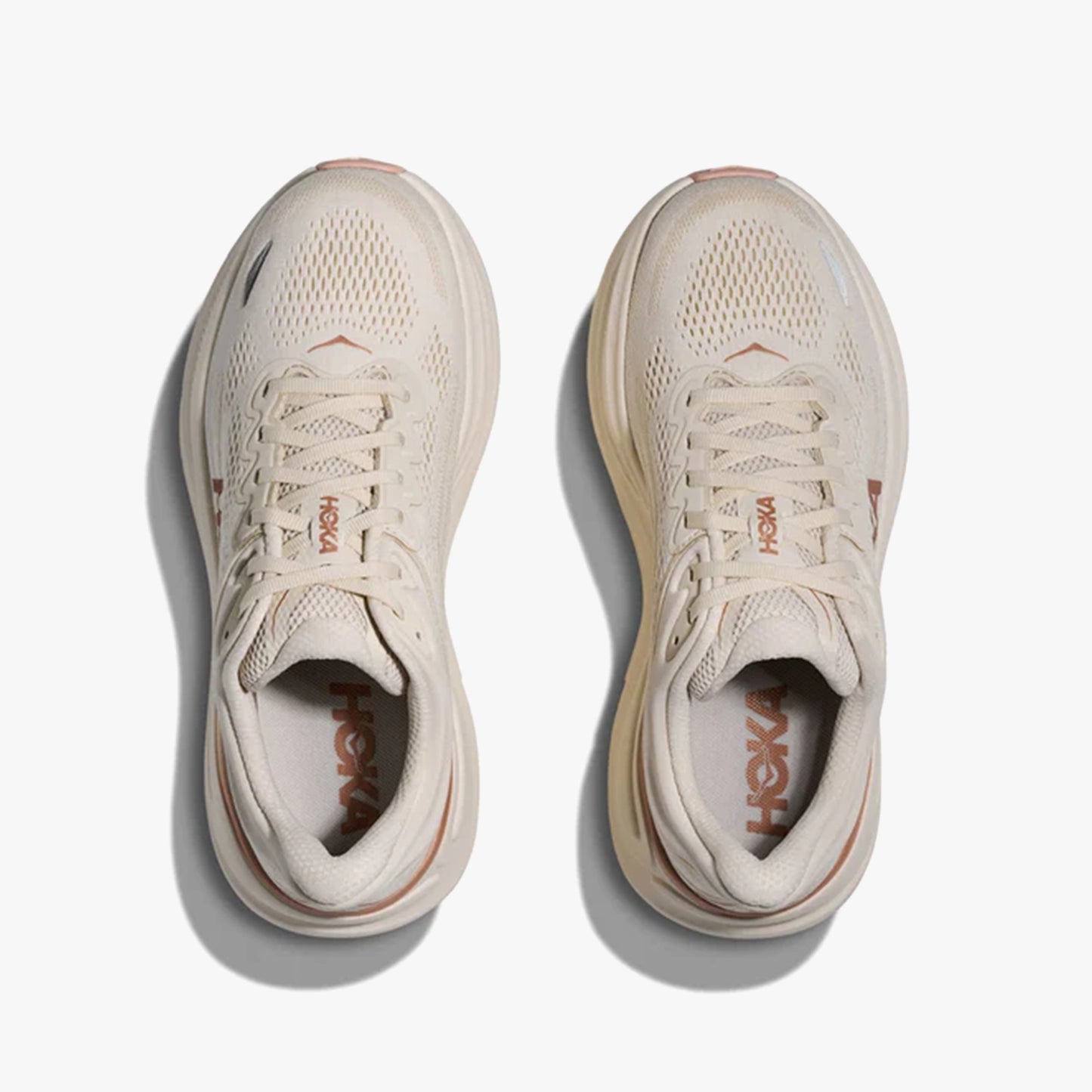 HOKA WOMENS BONDI 9 ROAD RUNNINGOAT MILK / ROSE GOLD