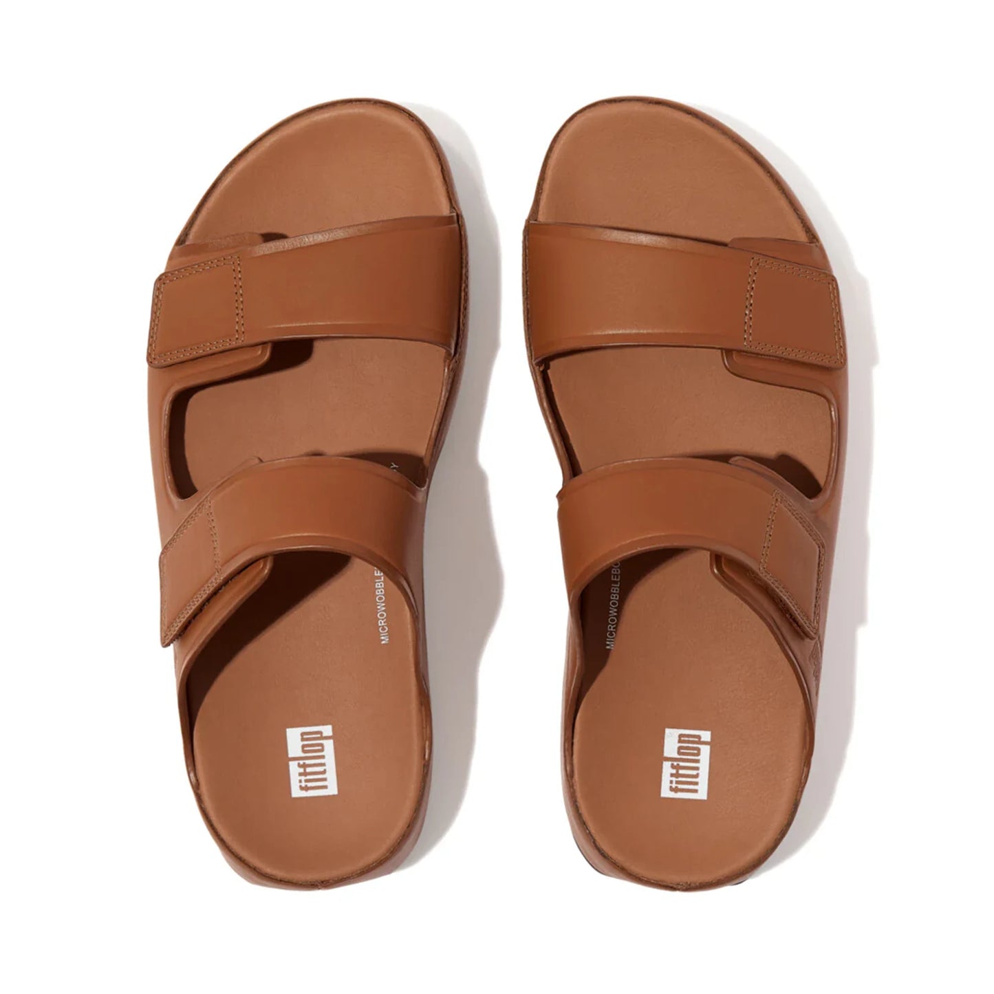 FITFLOP MENS LEATHER SLIDES - LIGHT TAN