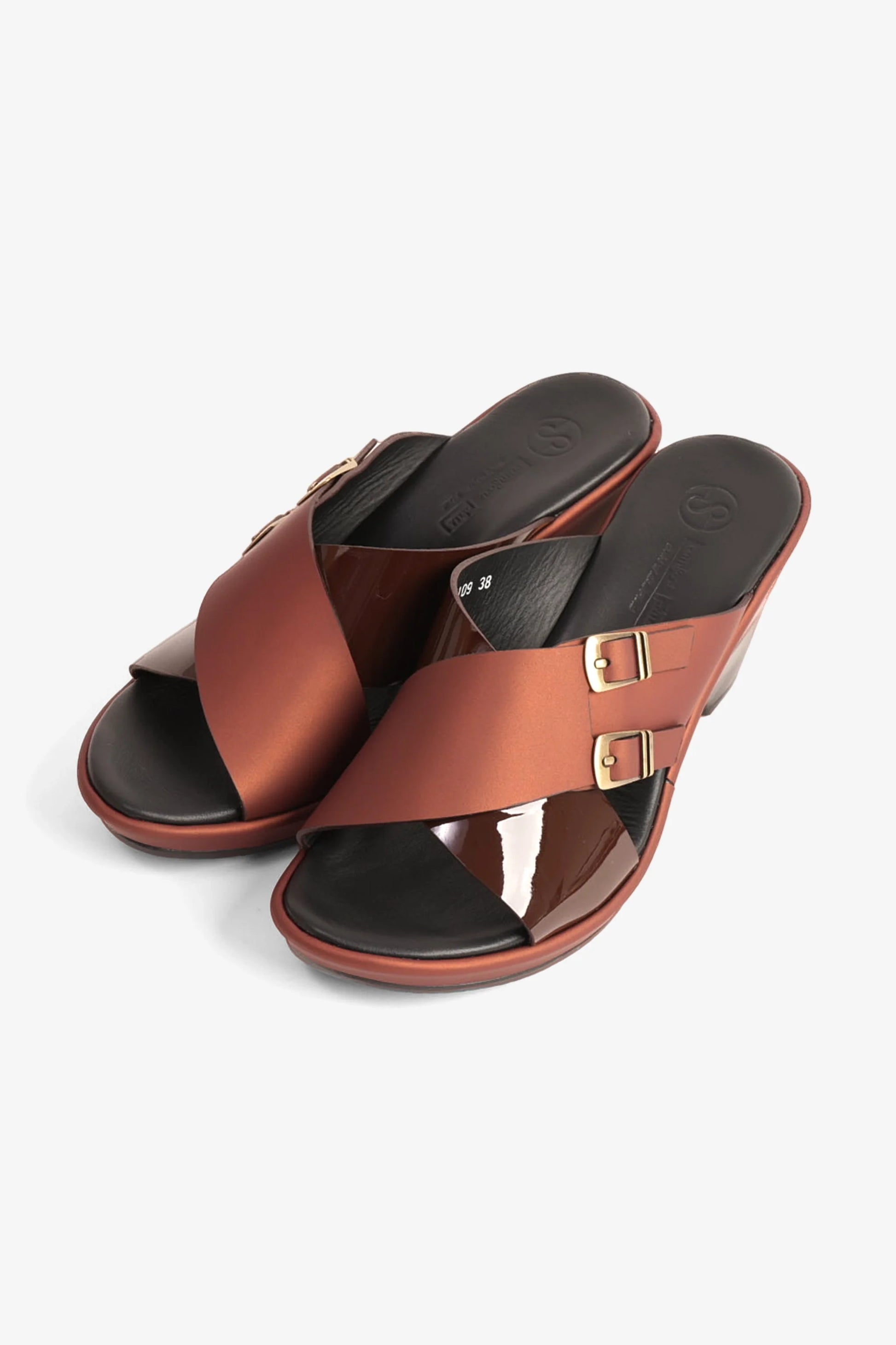 Comfort Plus Women's Wedge Mules With Double Buckle Maroon LSDCP9109