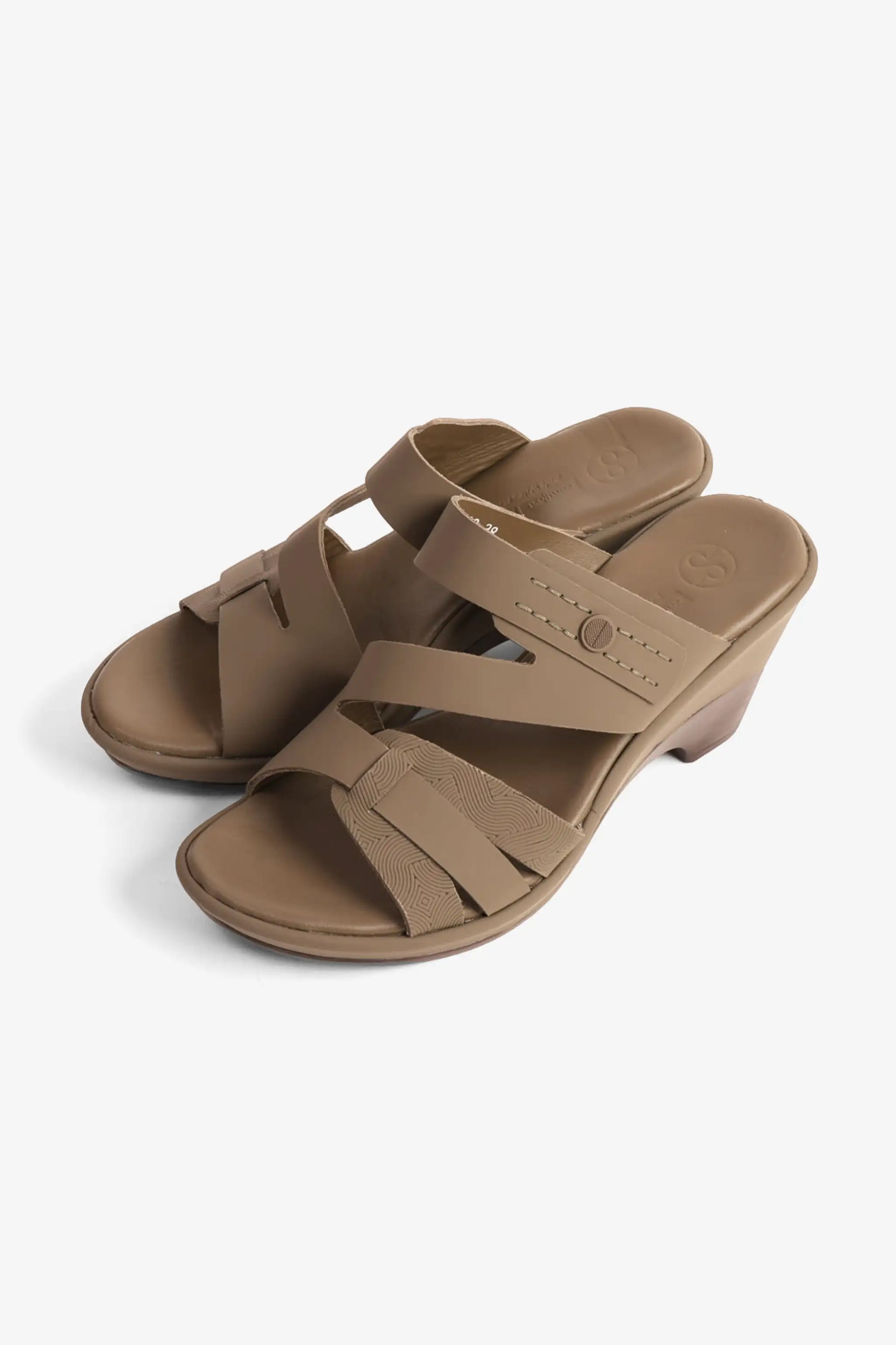 Comfort Plus Women's Leather Cut-Out Low Heel Sandals Truffle LSDCP9110