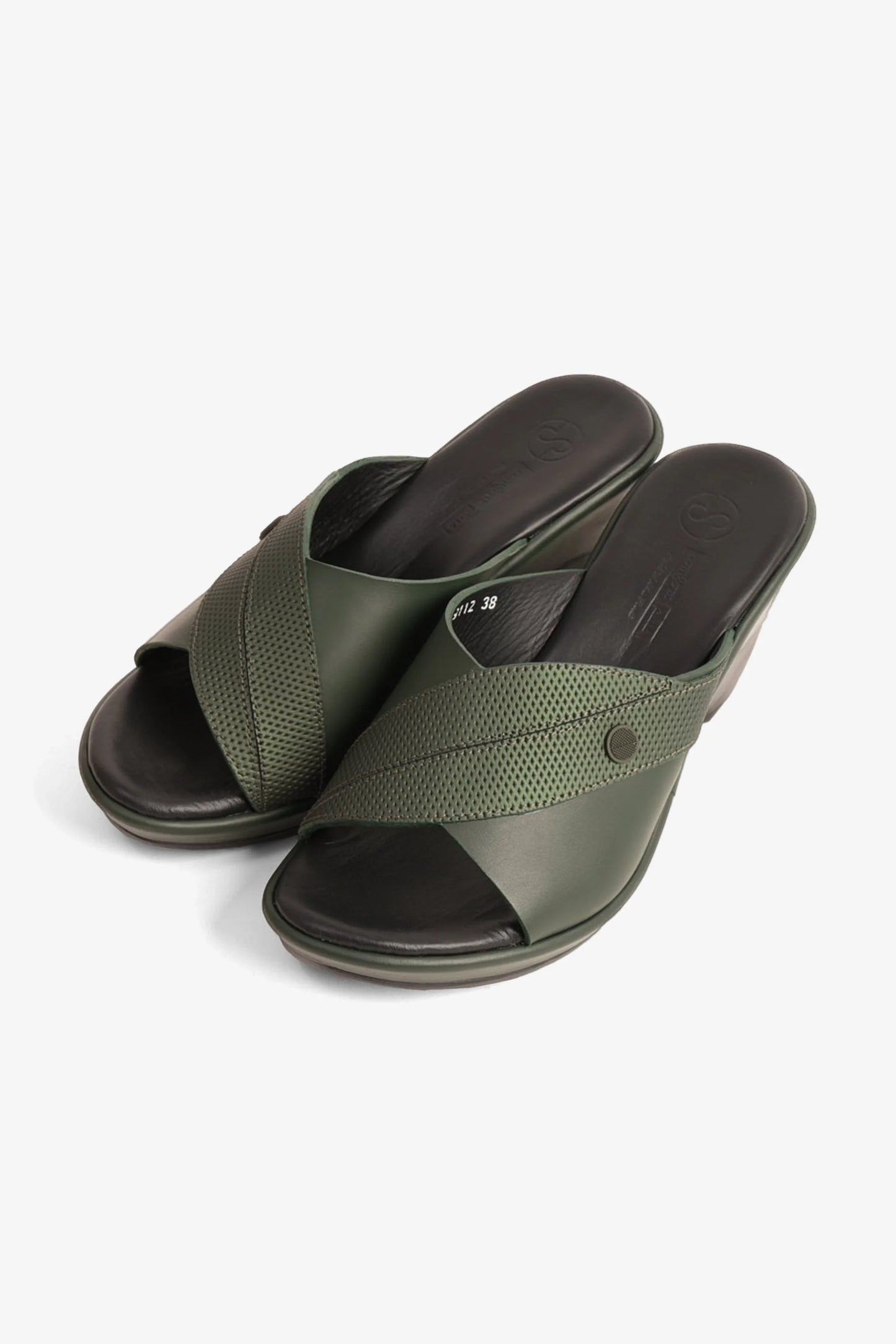 Comfort Plus Women's Leather Mules Low Heel Sandals Green LSDCP9112