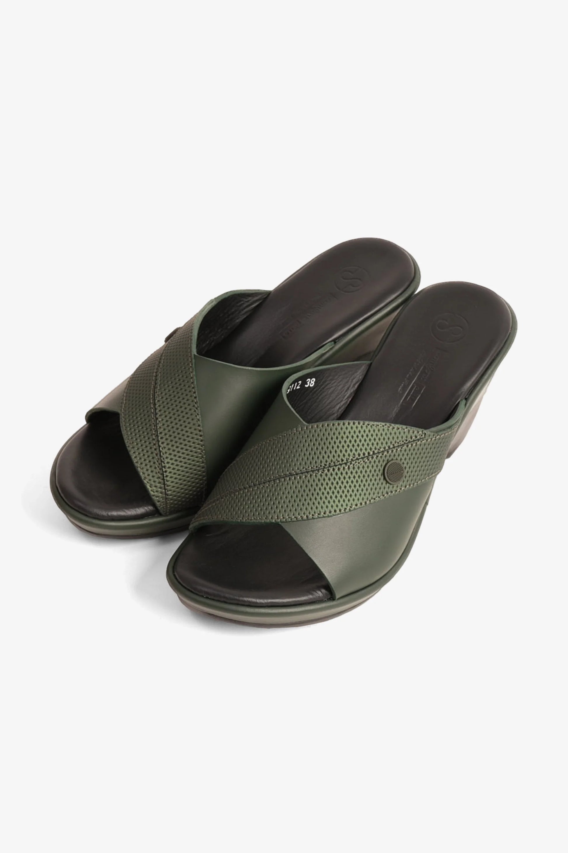 Comfort Plus Women's Leather Mules Low Heel Sandals Green LSDCP9112