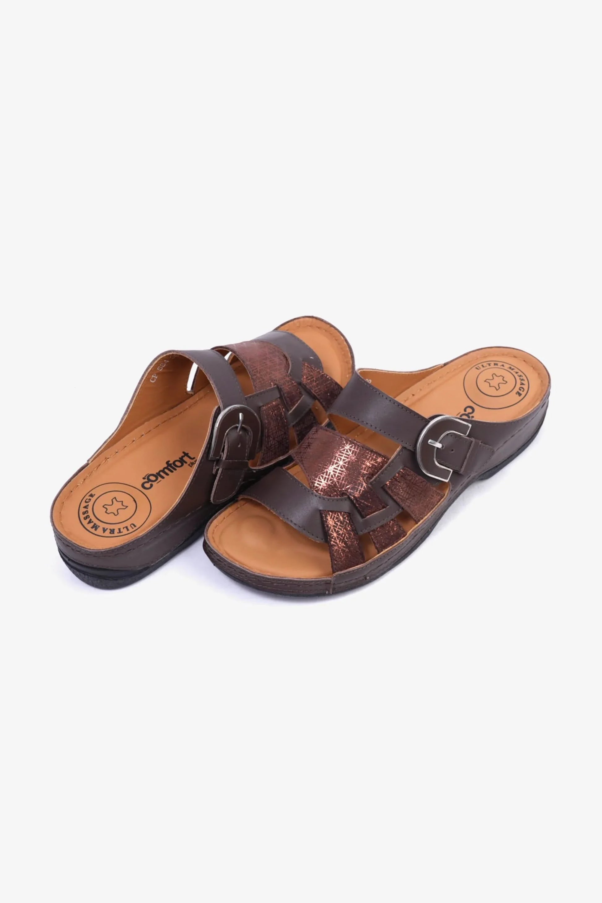 Comfort Plus Women's Double Buckle Sandals Brown LSDCP584