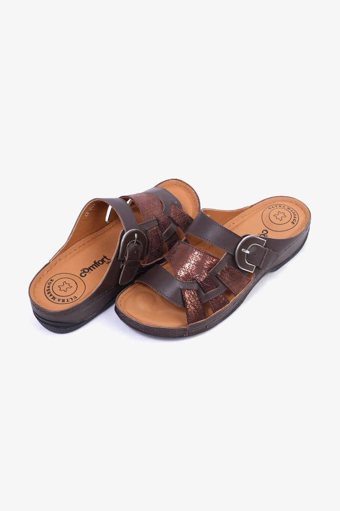 Comfort Plus Women's Double Buckle Sandals Brown LSDCP584