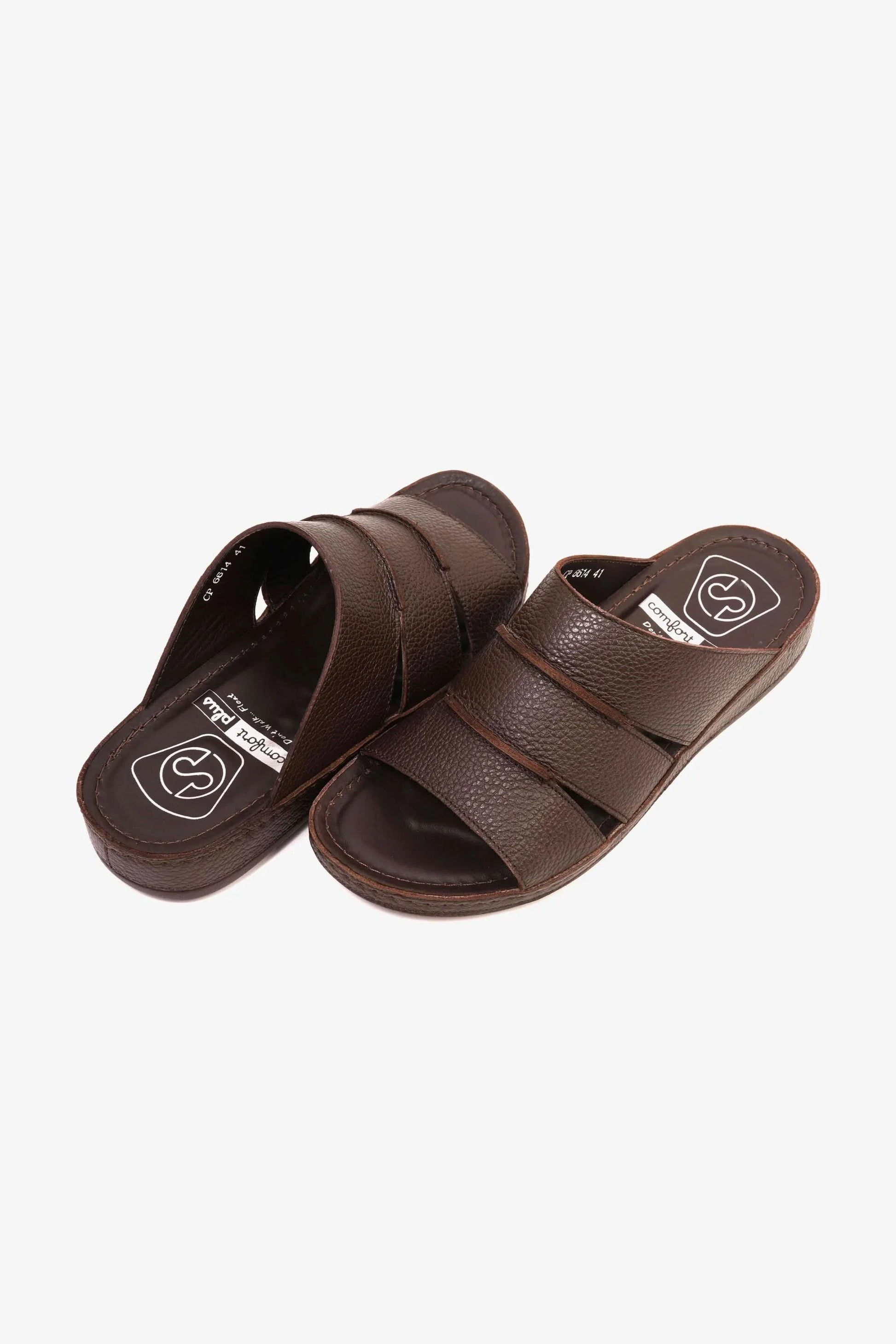 Comfort Plus Men's Leather Slide Sandals Brown MSDCP6614