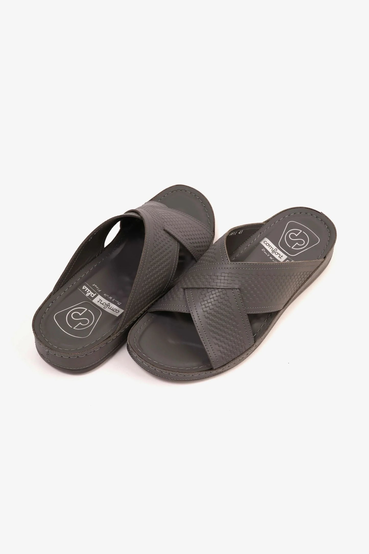 Comfort Plus Men's Silver Accent Arabic Sandals Dark Grey MSDCP6611