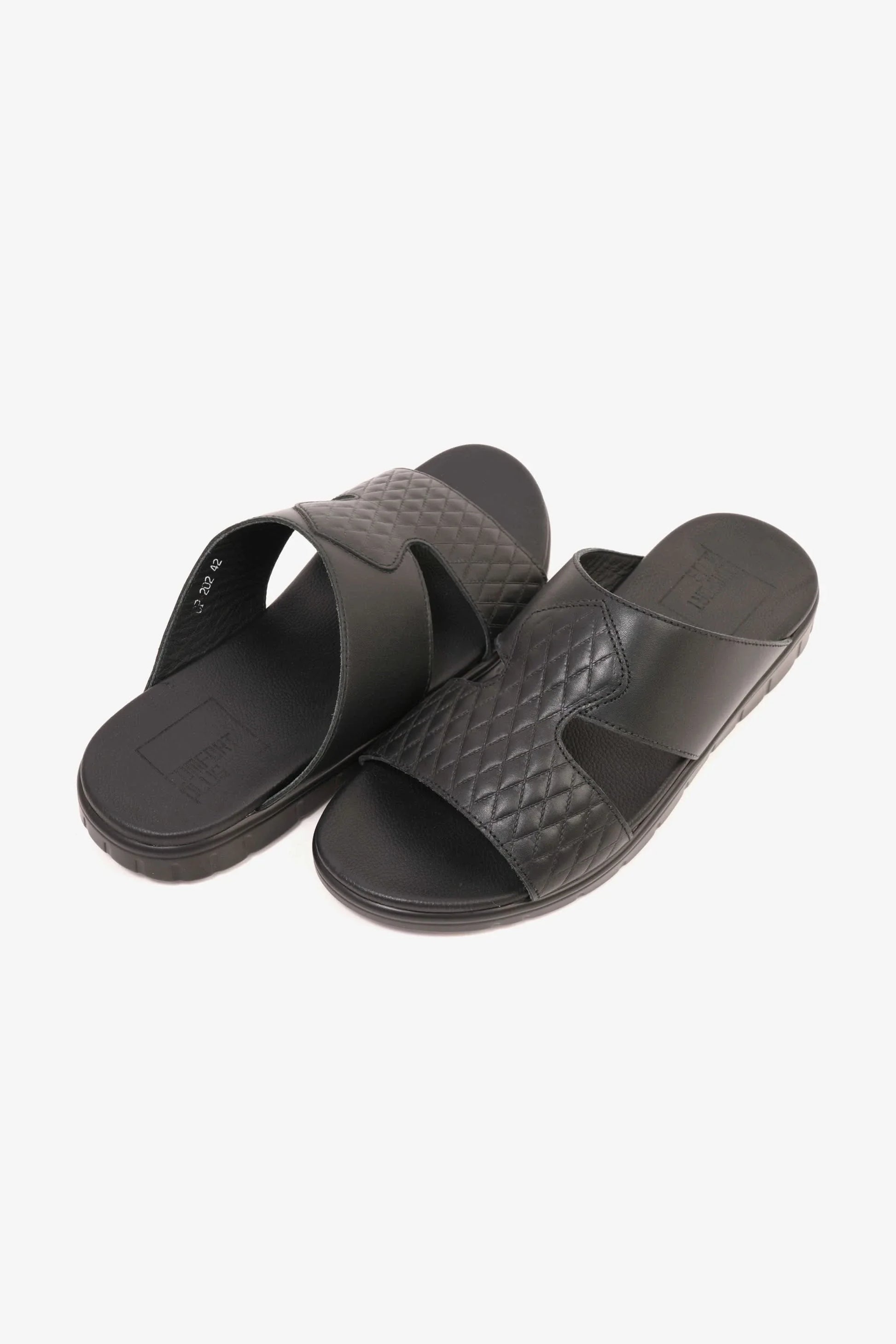 Comfort Plus Men's Quilted Leather Sandals Black MSDCP202