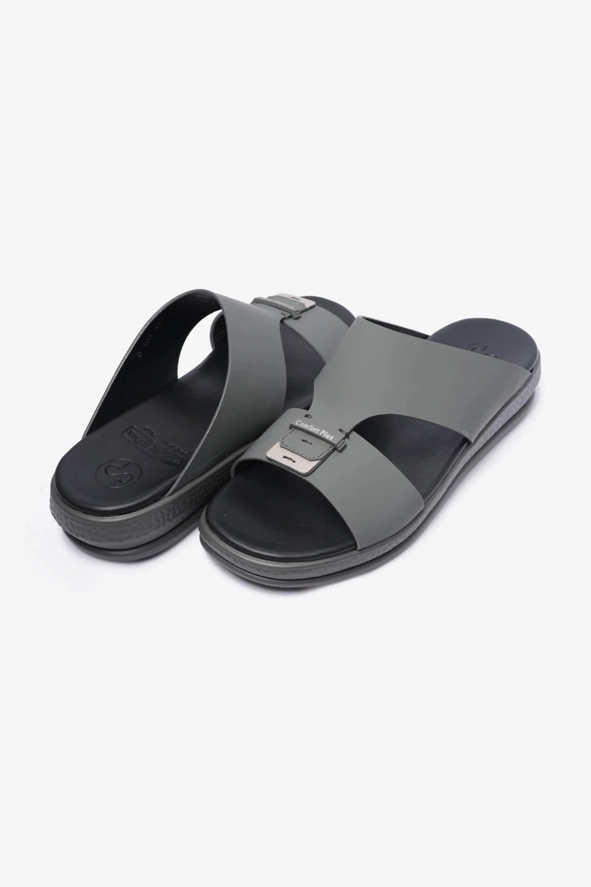 Comfort Plus Men's Matte Leather Buckle Sandals Grey MSDCPD102