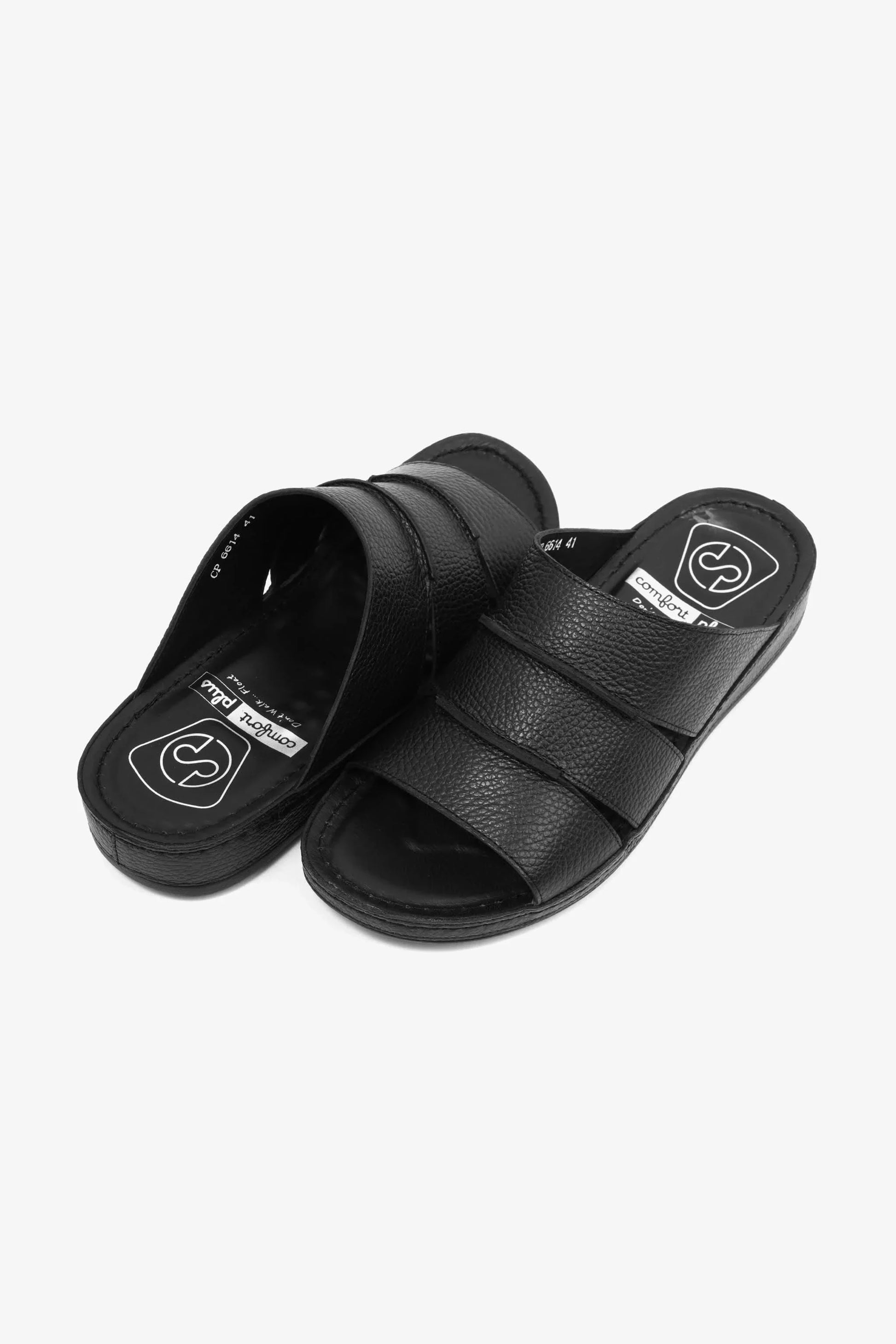 Comfort Plus Men's Leather Slide Sandals Black MSDCP6614