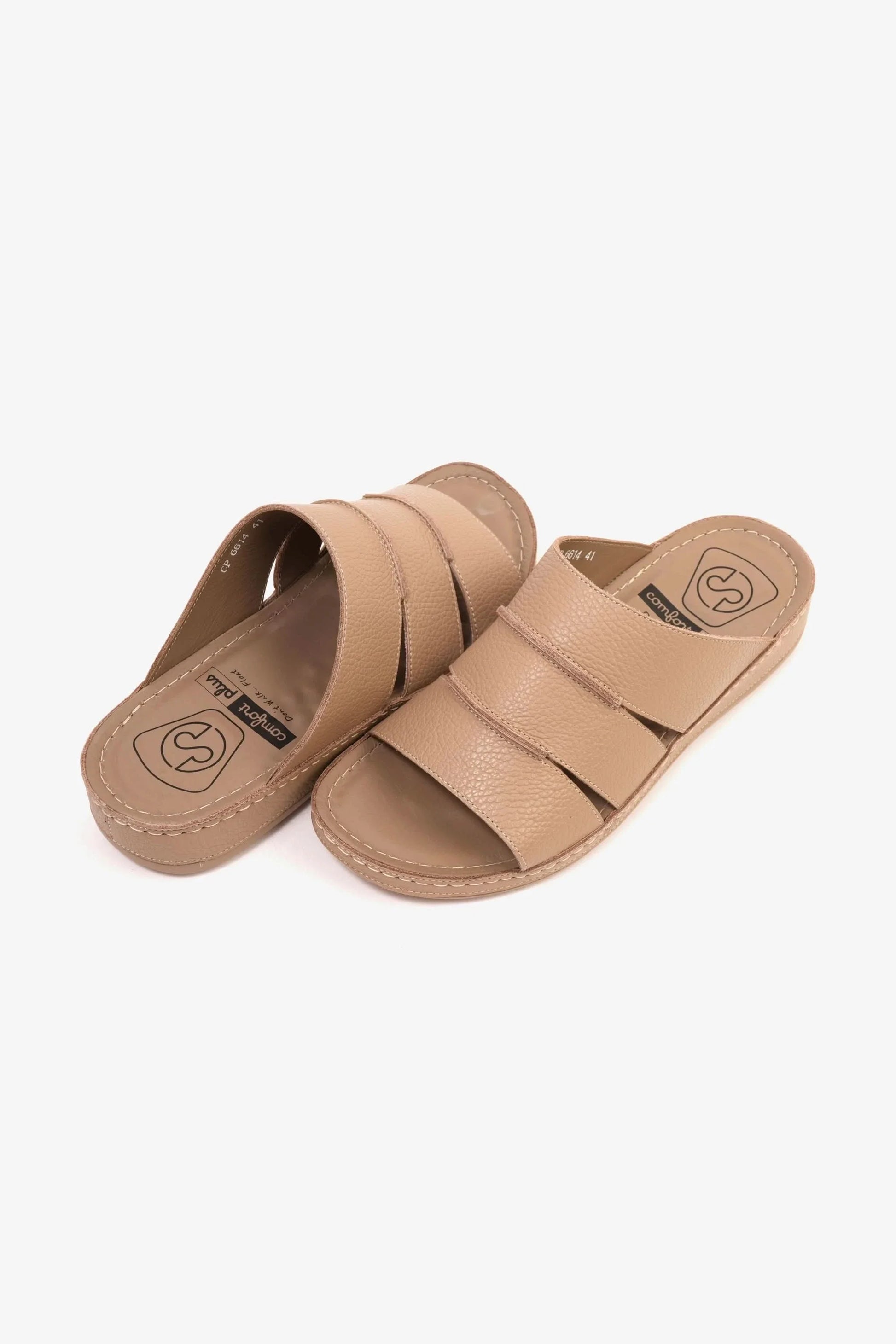 Comfort Plus Men's Leather Slide Sandals Sand MSDCP6614